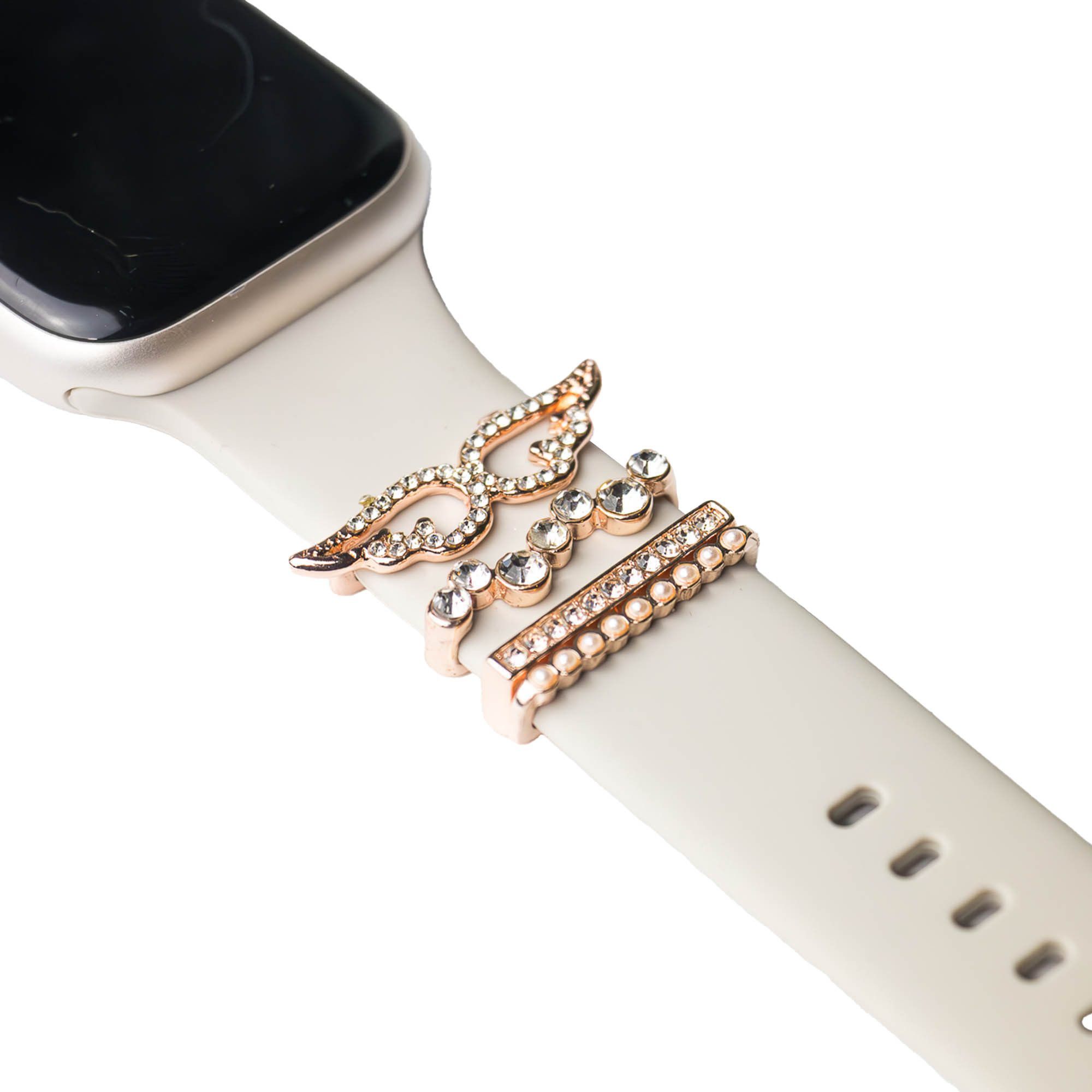 ARTVALL Smartwatch-Armband Apple Watch Charms Set 38/40/41mm & 42/44/45/49mm, Uhrenarmband Charms Engelsflügel Perlen & Strasssteine Rosegold