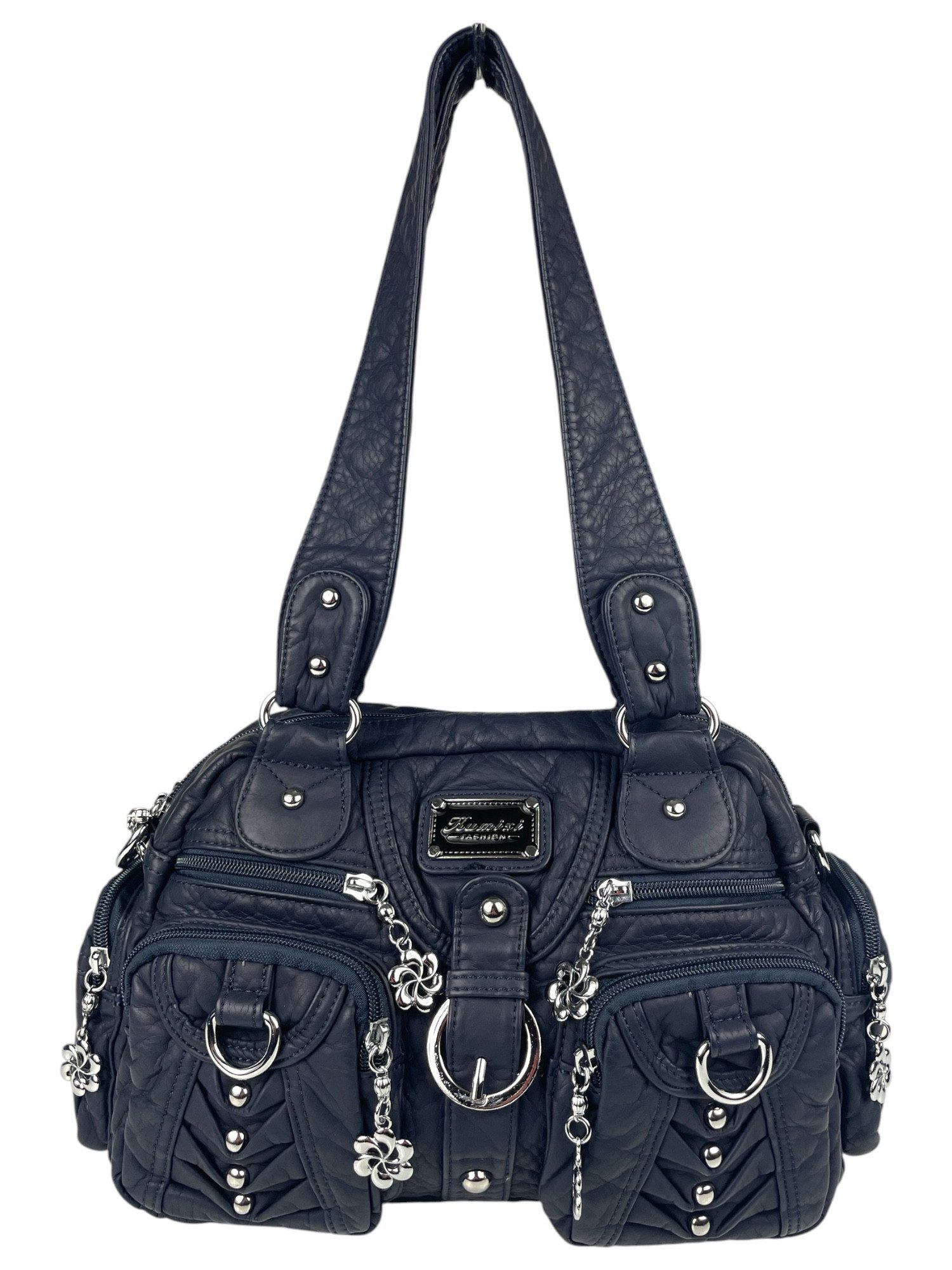 Taschen4life Schultertasche klassische Damen Handtasche (Schultertasche) mit Nieten AKW22032, viele Fächer, verstellbarer abnehmbarer Schulterriemen