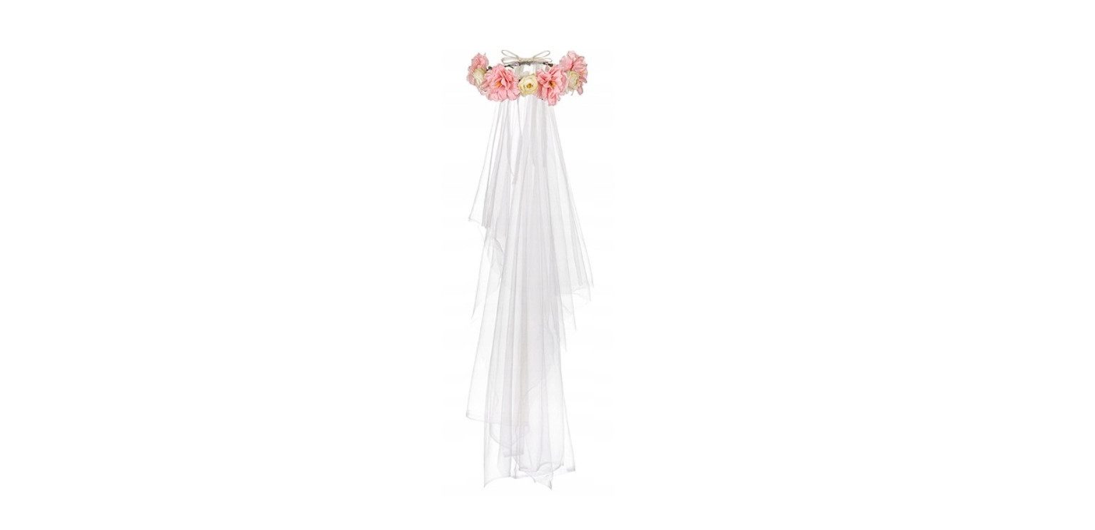 Festivalartikel Haarband Kranz mit Schleier, rosa Blumen, Junggesellinnenabschied, 17 cm