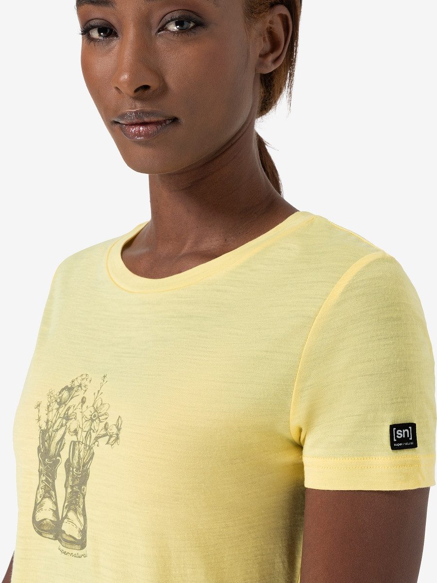 SUPER.NATURAL Print-Shirt Merino T-Shirt W FLOWER BOOTS TEE funktioneller Merino-Materialmix