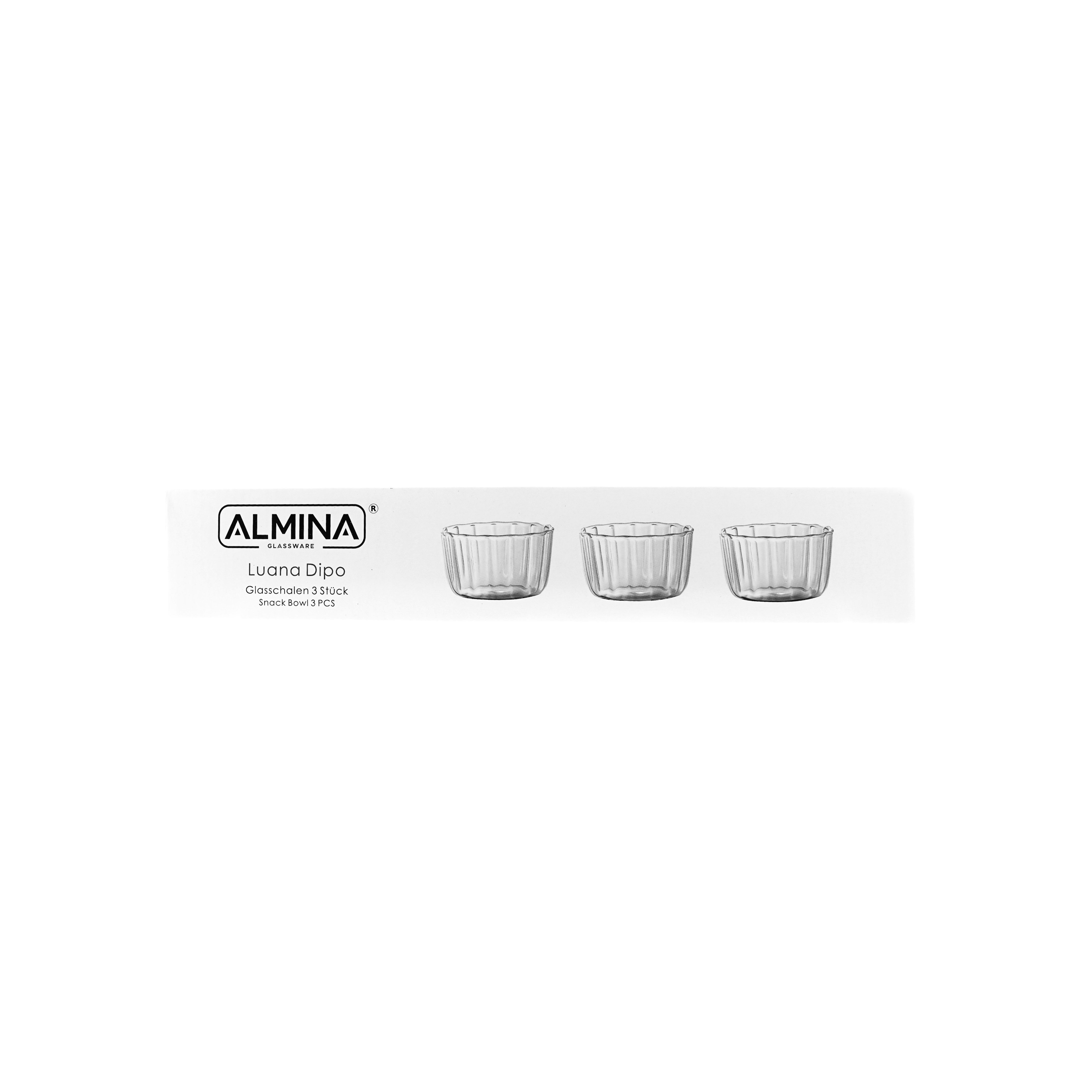 Almina Snackschale Glasschalen "Luana Dipo" 3er-Set aus Borosilikatglas im Relief Design, (3-tlg)