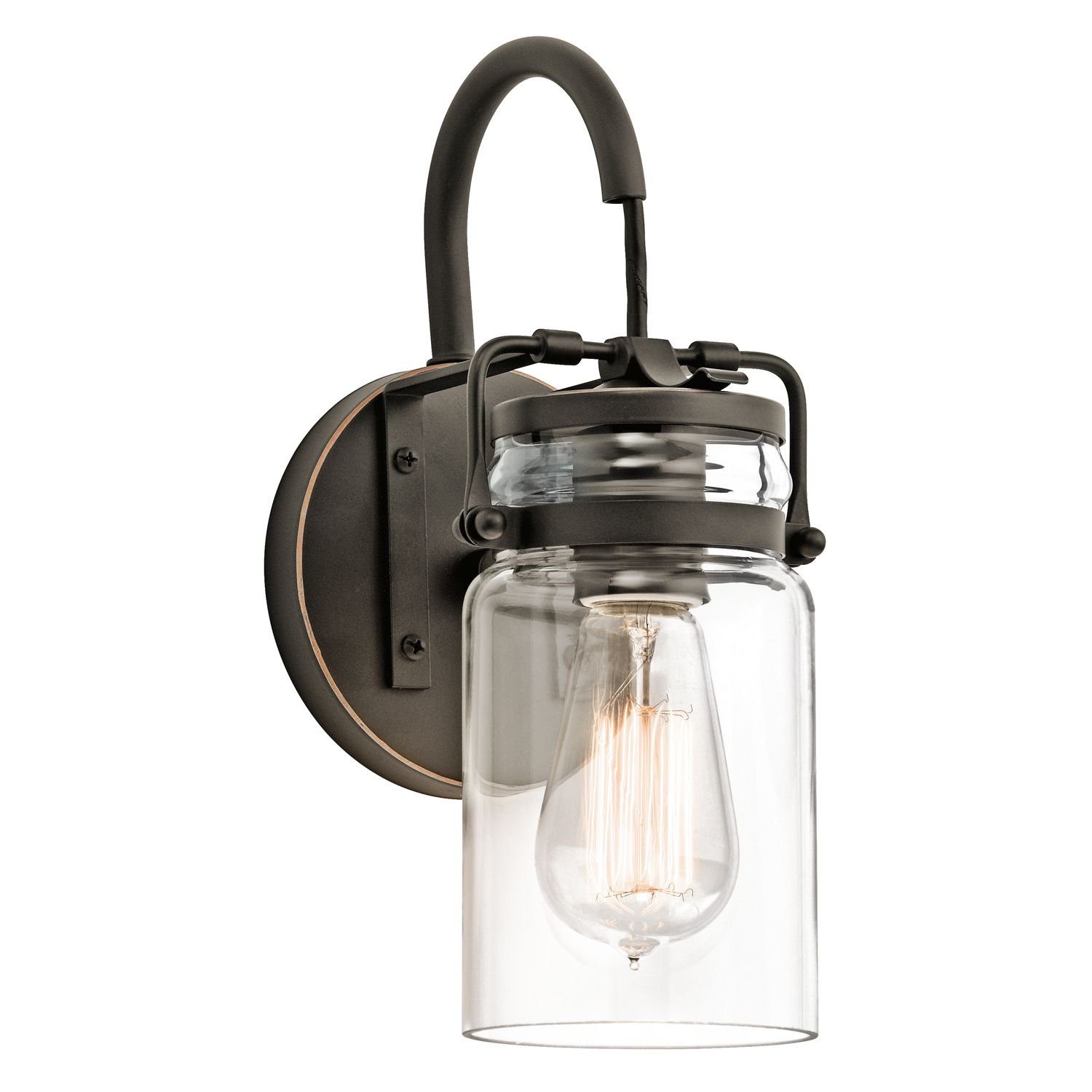 Wandlampe Licht-Erlebnisse E27 Leuchtmittel, Design Industrie Beleuchtung Metall ARCO, Bronze Glas Wandleuchte ohne