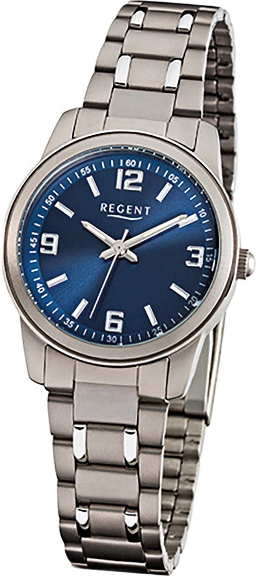 Regent Quarzuhr Regent Titan Damen Uhr F-857 Quarzuhr, Damenuhr mit Titanarmband, rundes Gehäuse, klein (ca. 27mm), Elegant-S