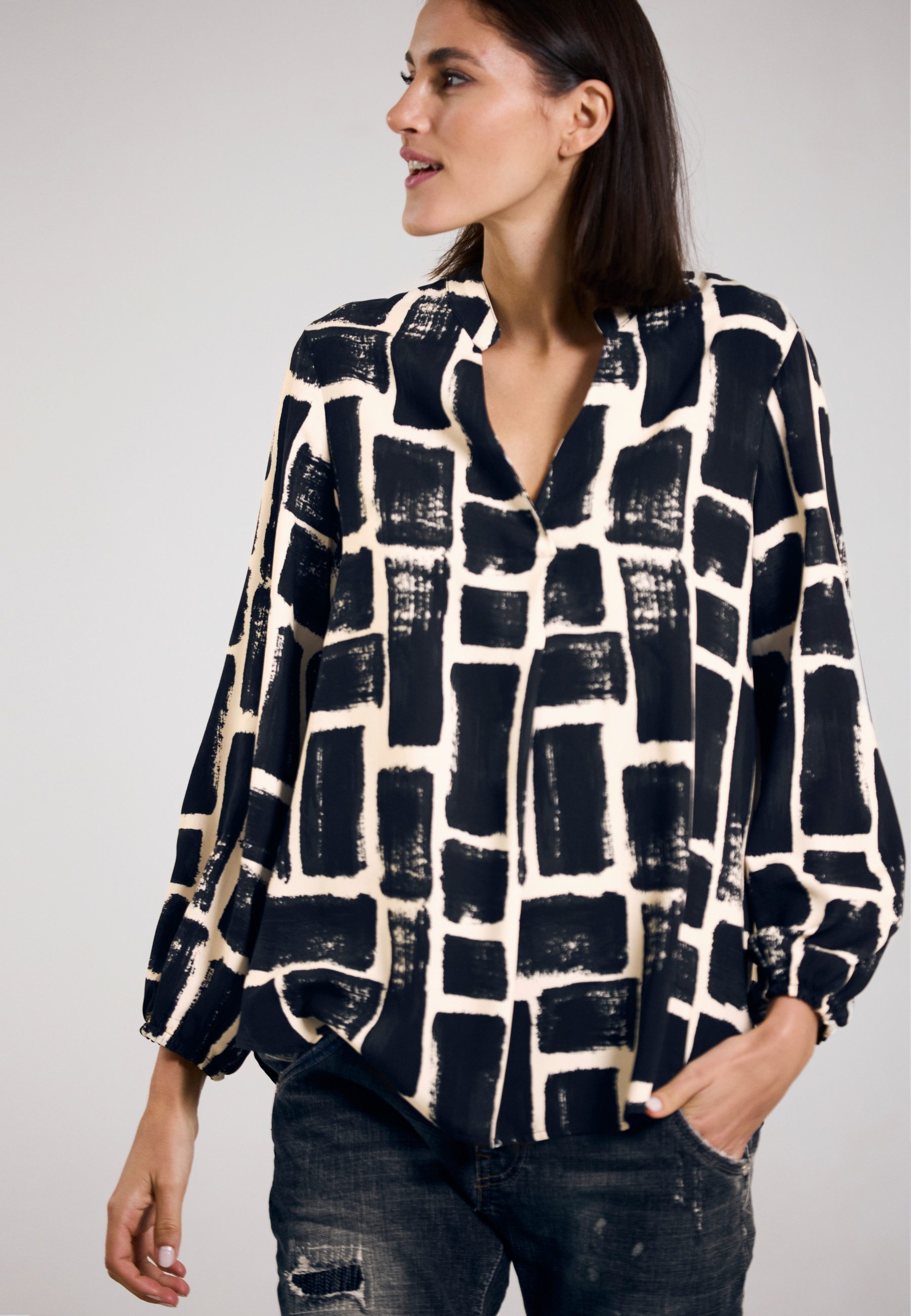 Andijamo-Fashion Schlupfbluse CHECK IT V-Ausschnitt, edler günstig online kaufen