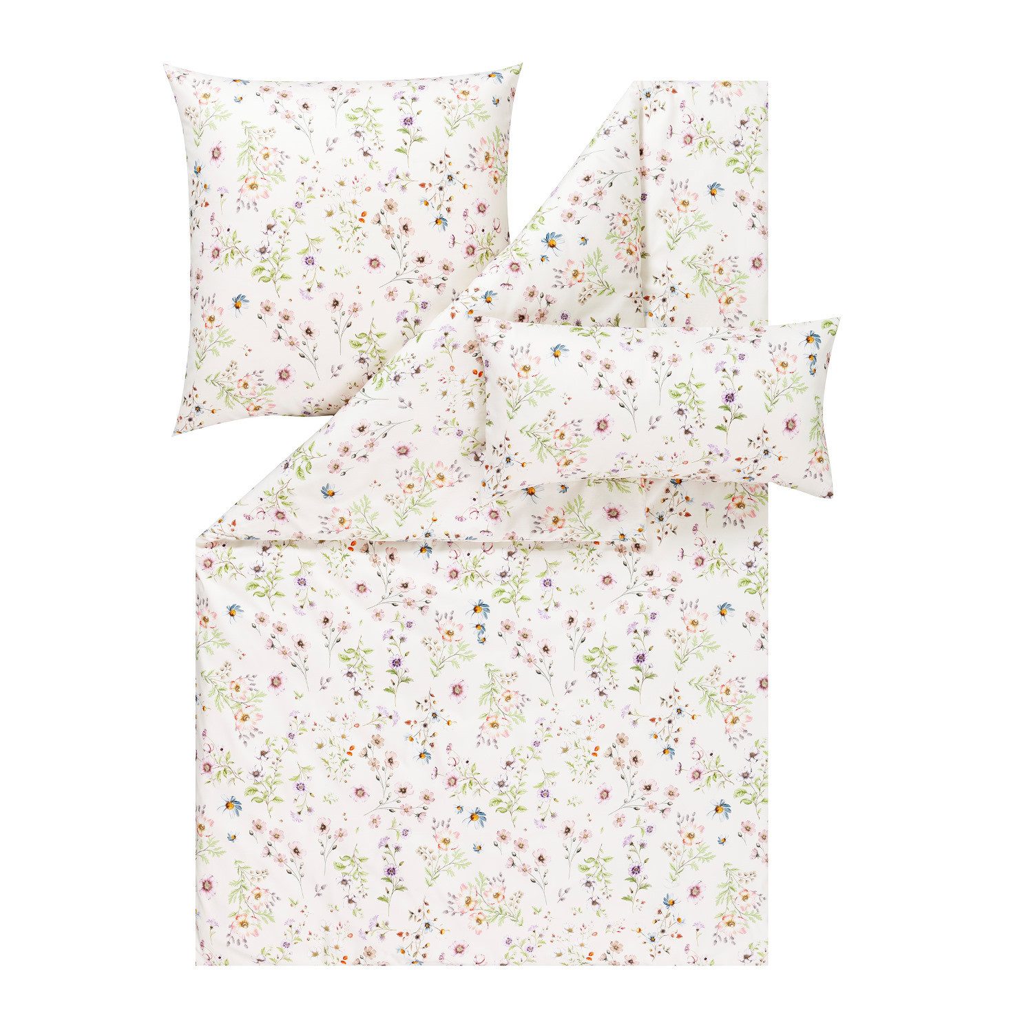 Estella Bettwäsche Estella Mako Satin Bettwäsche Petra 7962-110 Blumen Elfenbein 135x200, Mako Satin, 3 teilig, Feinster Premium Mako Satin