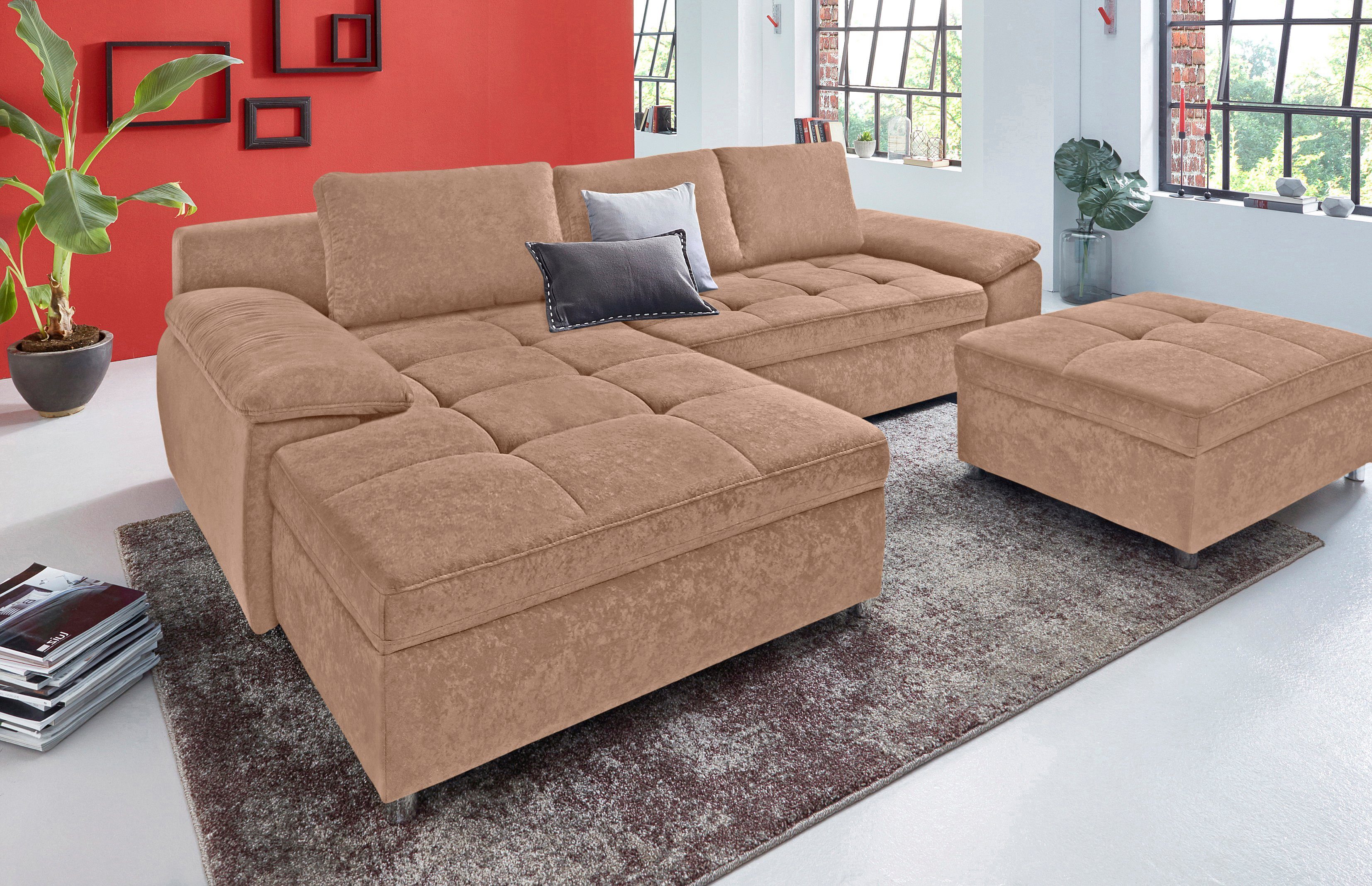 OTTO home Ecksofa Labene, L-Form, B: 270/290 cm, Bettfunktion & Bettkasten wählbar, XL/XXL wählbar, Federkern wählbar, lose Rückenkissen, modernes Design