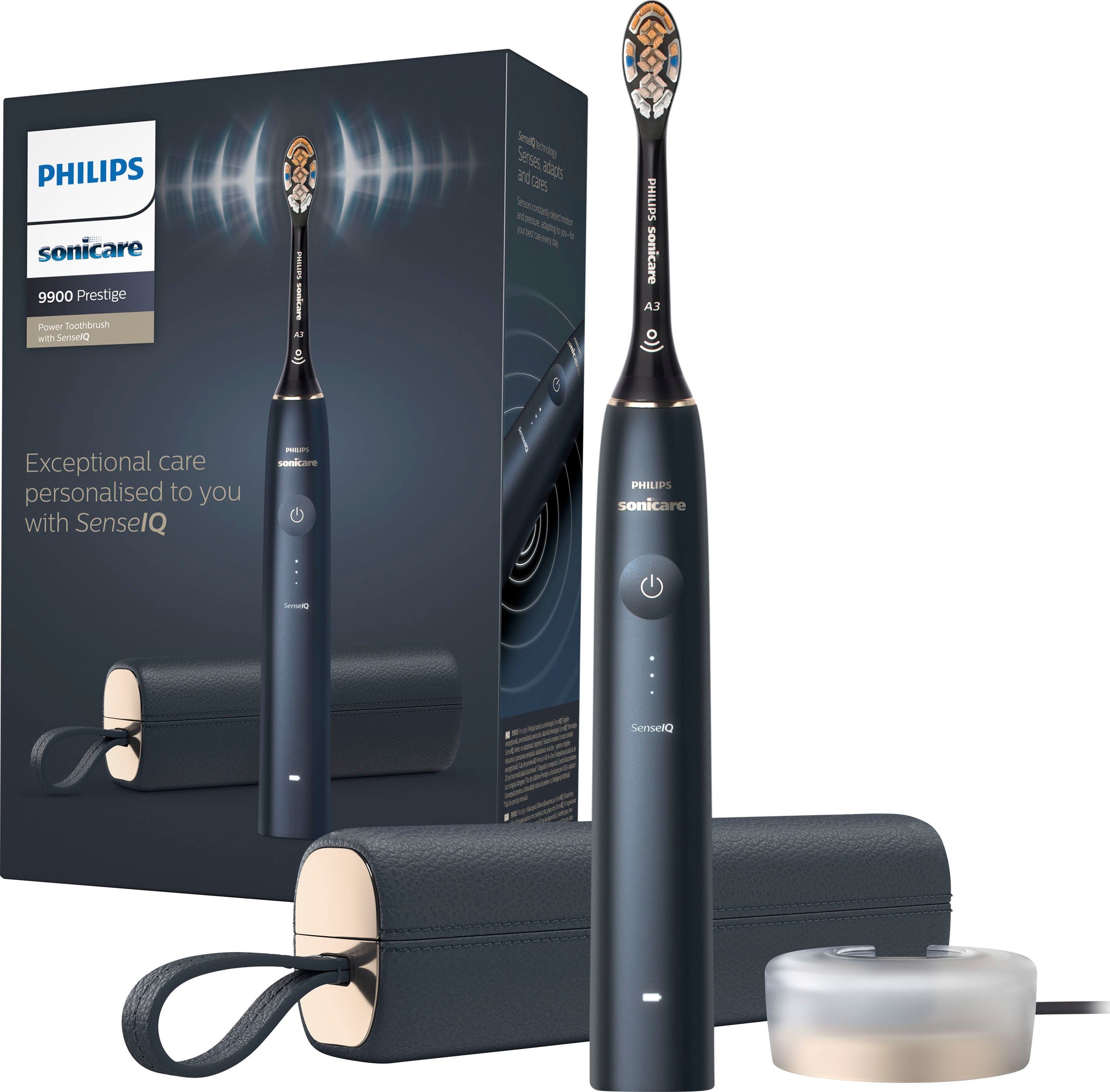 beste Qualität Philips Sonicare Elektrische Zahnbürste mit HX9992, Diamond 1 Schalltechnologie, St., KI Prestige Clean Aufsteckbürsten: SenseIQ-Technologie
