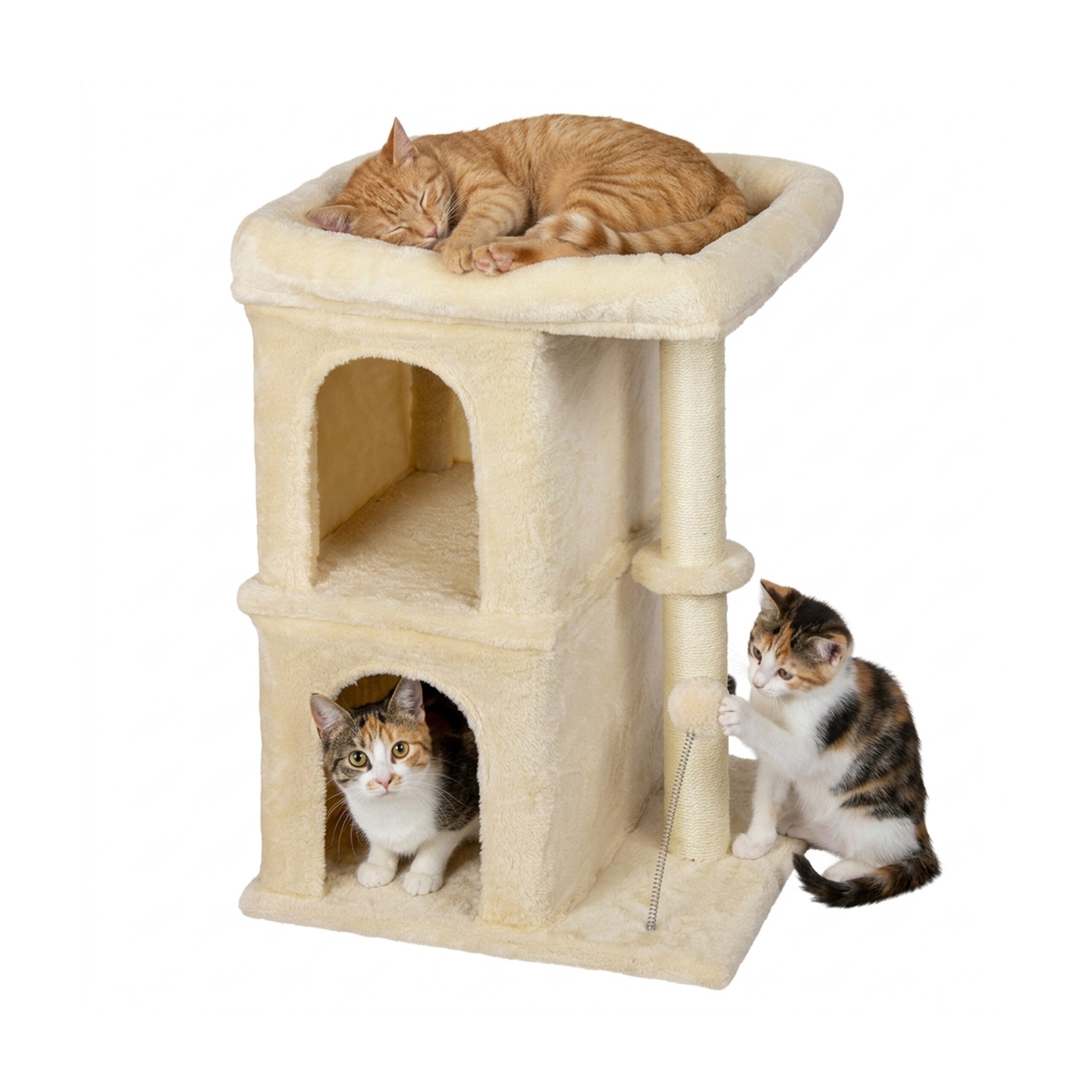relaxdays Kratzbaum mit 2 Höhlen & Liegefläche, Beige