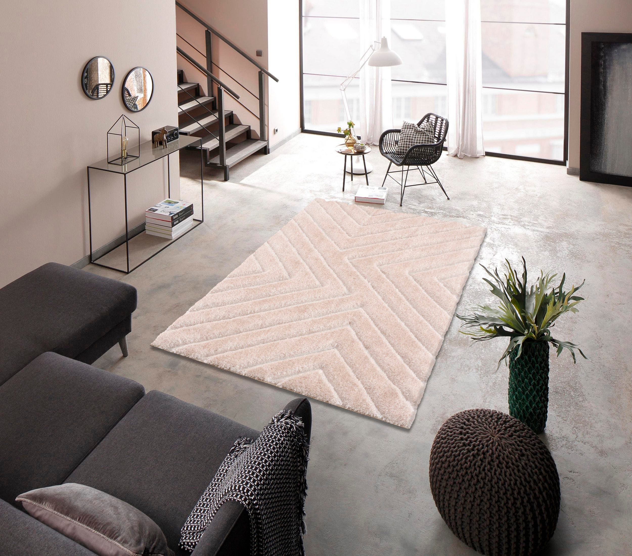 my home Hochflor-Teppich Fiori, rechteckig, Höhe: günstig online kaufen