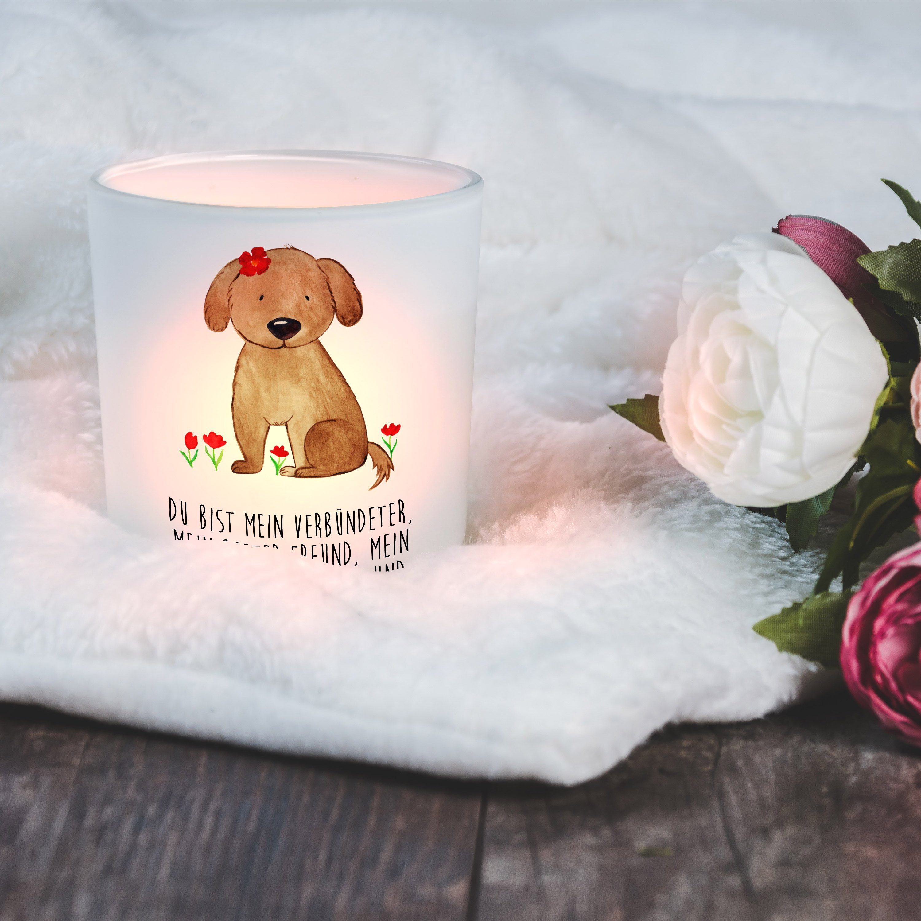 Mr. & Mrs. Panda Windlicht - Windlicht St) Transparent Geschenk, (1 Kerze, Hundedame - Hund Kerzenlicht
