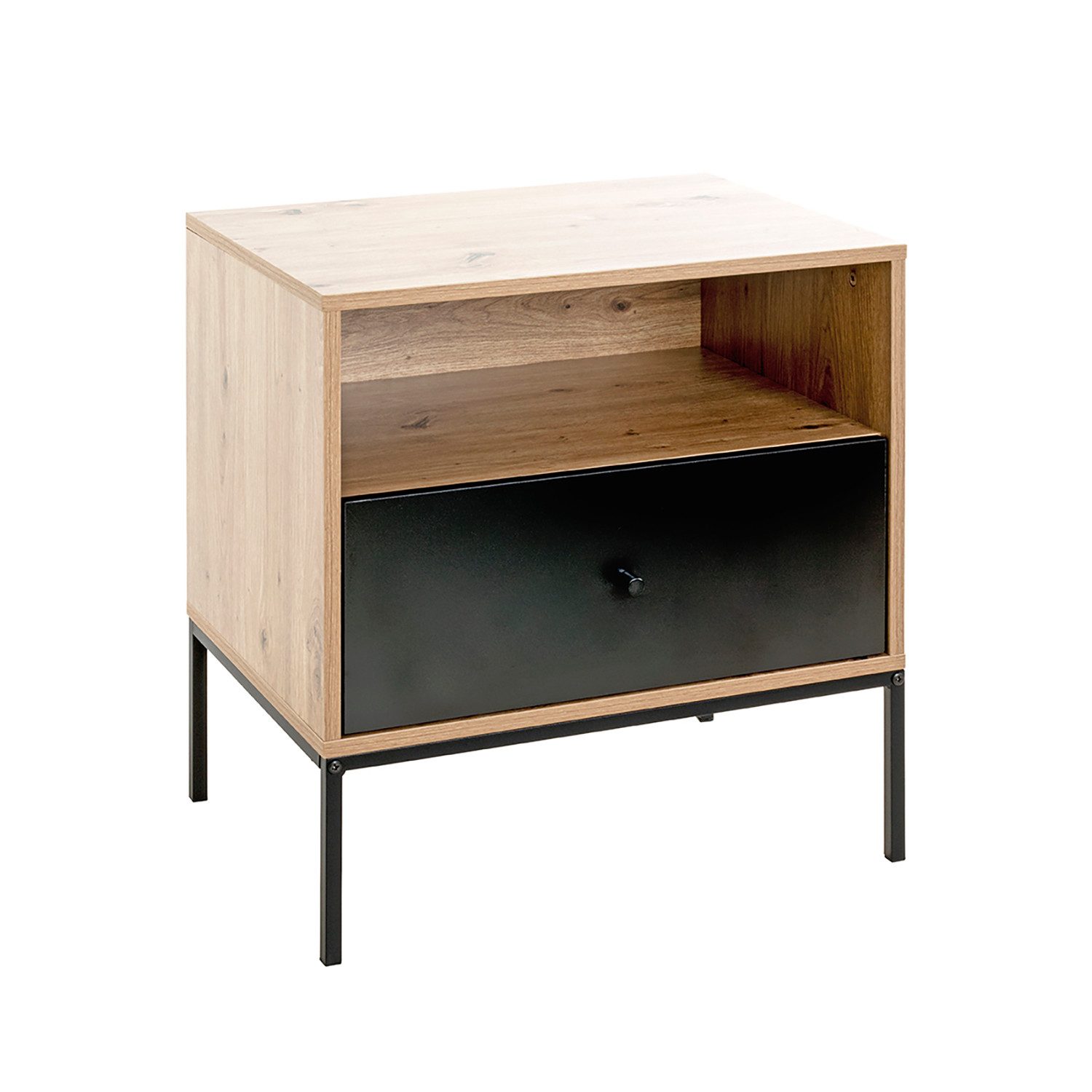 HAKU Konsolentisch PALMA Konsole - eiche-schwarz - MDF, Metall - H. 60cm x B. 55cm (1xKonsole, Beistelltisch - Schminktisch), Wandregal - Ablage - Konsolentisch - Sideboard