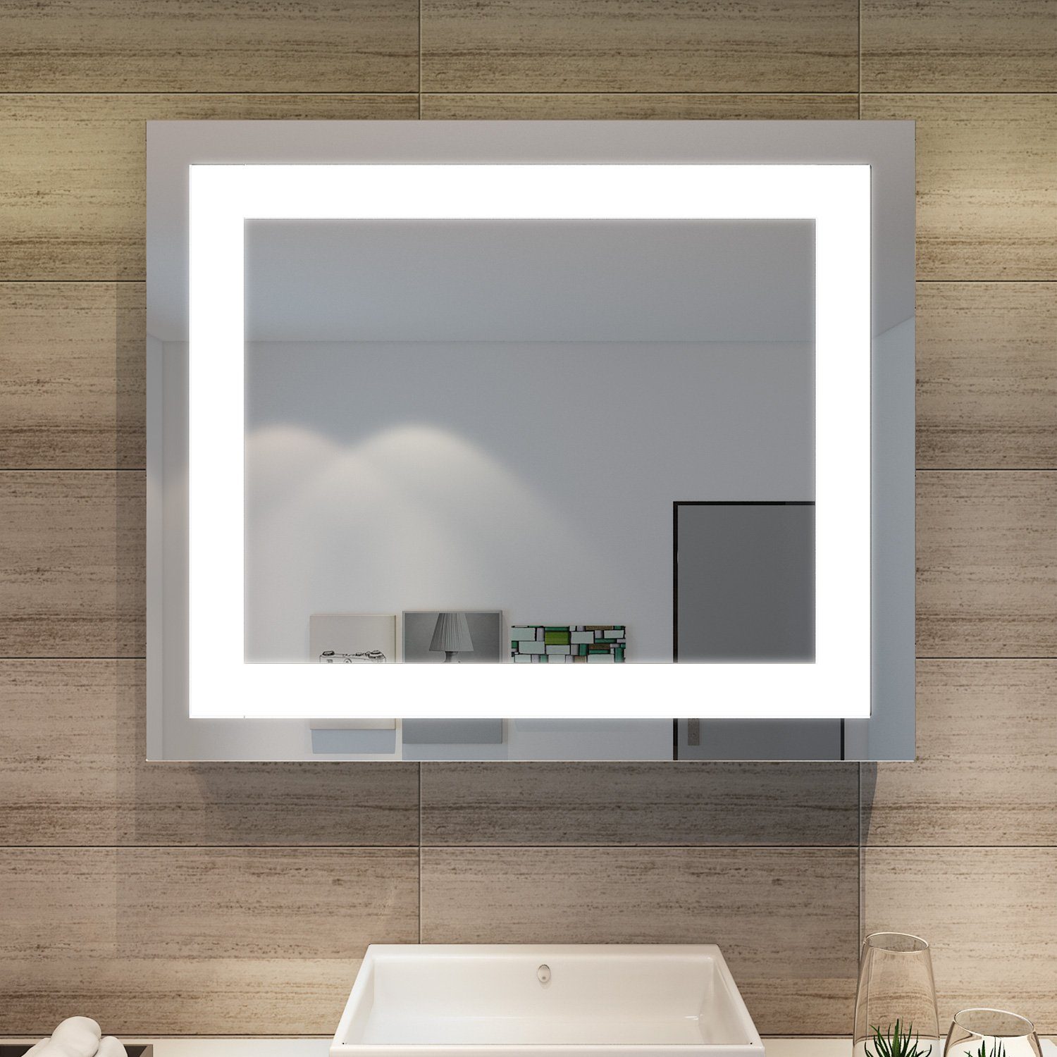 SONNI Schminkspiegel Badspiegel mit LED Beleuchtung 60 cm Wandspiegel kaltweiß IP44, energiesparend, Lichtspiegel, Badezimmerspiegel, Schminkspiegel