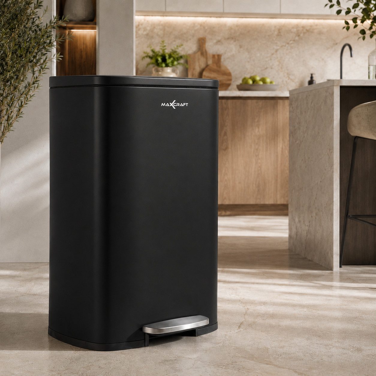 MAXCRAFT Biomülleimer Mülleimer / Treteimer - 50 Liter mit Soft Close Deckel in Schwarz