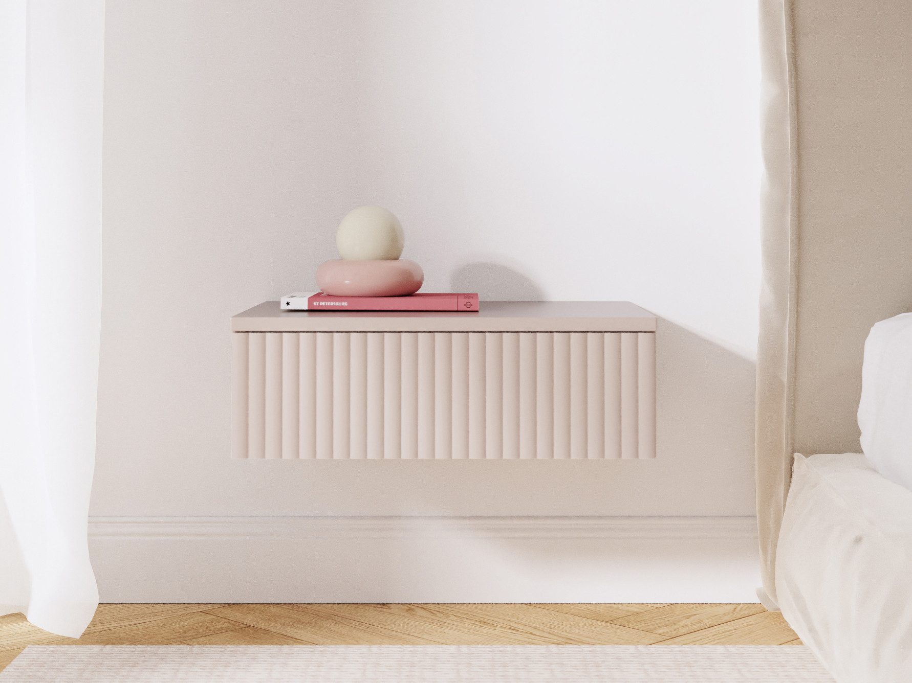 Beautysofa Nachttisch SOFT Hängend, Rillenfronten mit Push-to-Open (In der günstig online kaufen