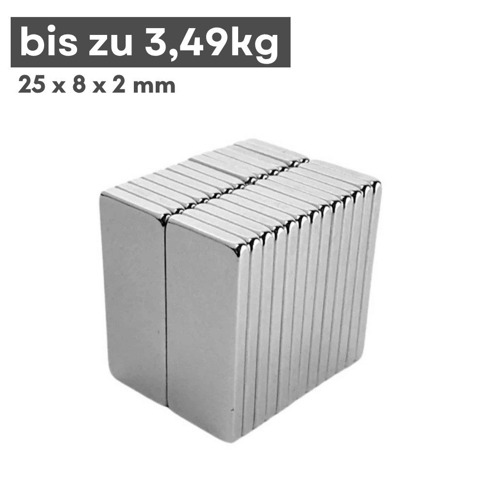 MaajeeKuto Magnet Neodym Magnet 25x8x2 mm N42 – Quadermagnet 3,49 kg Haftkraft (1-St)