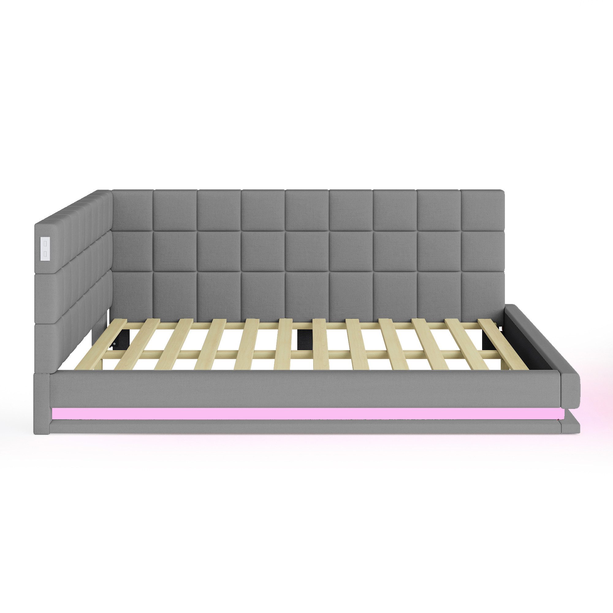 STILVORA Schlafsofa 160×200 mit Lattenrost,Schlafsofa mit bettfunktion,Tagesbett Grau, Multifunktionsbett mit LED-Lichtleiste, USB-Steckdose und Lattenrost aus hautsympathischem Samtstoff - ideal für Wohnzimmer und Gästezimmer 160x200cm, Ohne Matratze