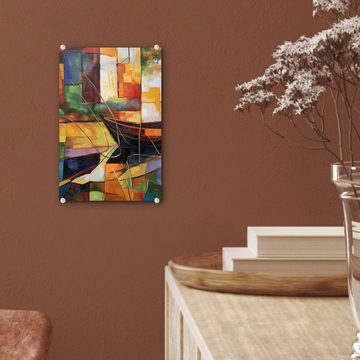 MuchoWow Acrylglasbild Abstrakt - Kunst - Boot - Farben, (1 St), Glasbilder - Bilder auf Glas Wandbild - Foto auf Glas - Wanddekoration