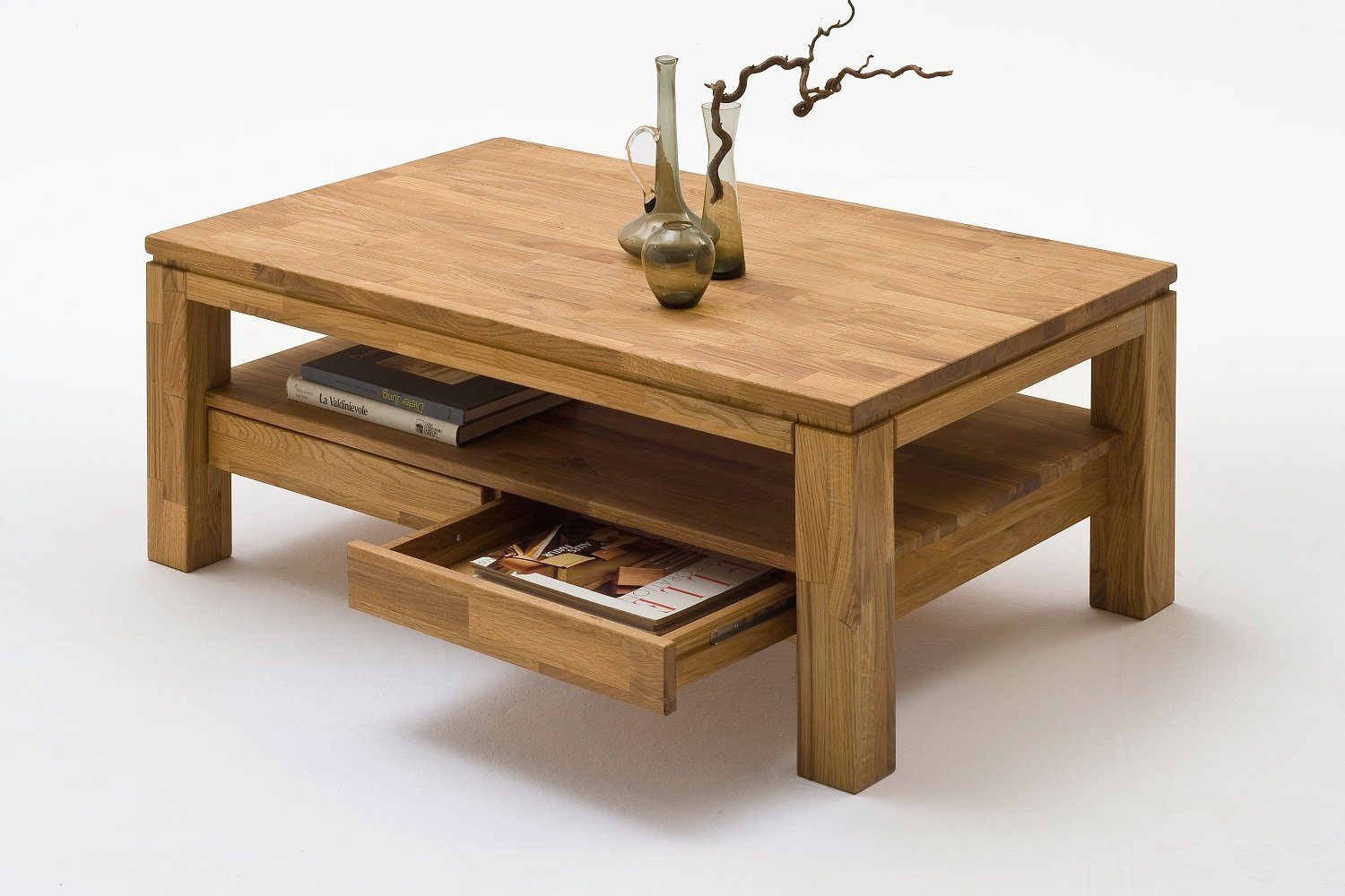 MCA furniture Couchtisch Gordons, Asteiche-massiv Schublade rechteckig geölt 115 cm | Couchtische