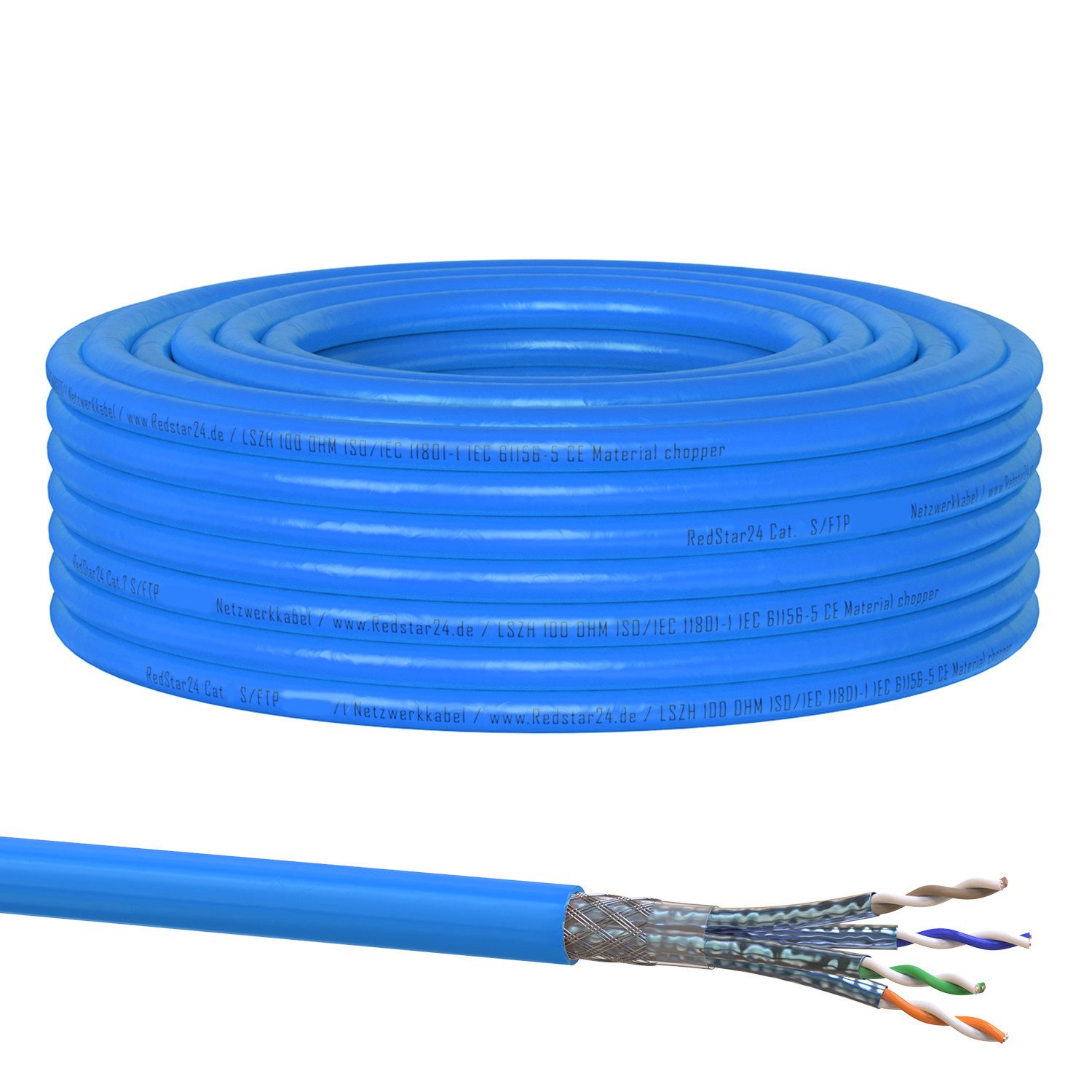 RedStar24 Cat.8 Netzwerkkabel Verlegekabel 2000 MHz S/FTP 50 m Rolle PIMF Blau Netzwerkkabel, CAT 7, CAT 7 (5000 cm)