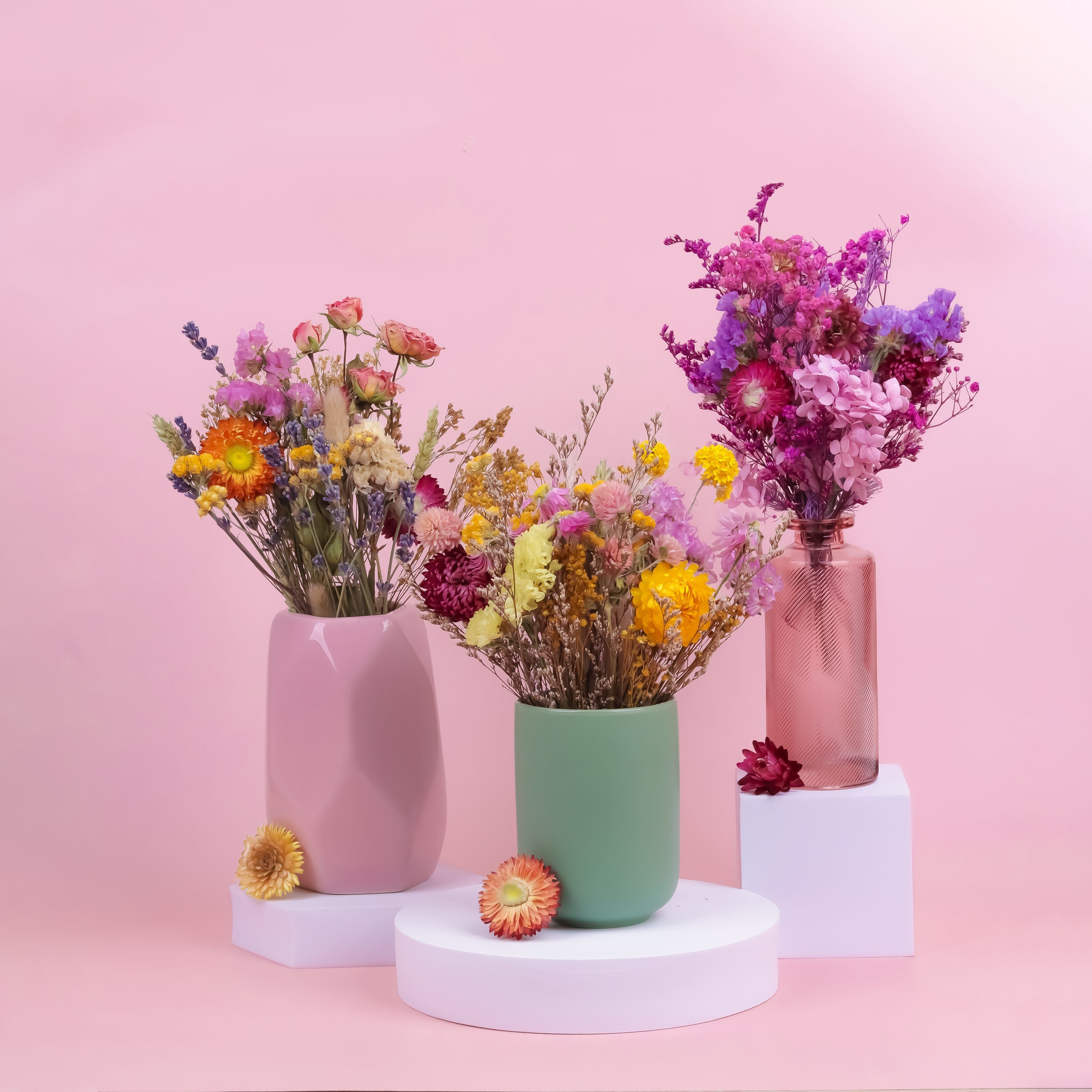 Trockenblume Getrocknete Blüten in frohen Farben - Pinke Töne, Kunstharz.Art