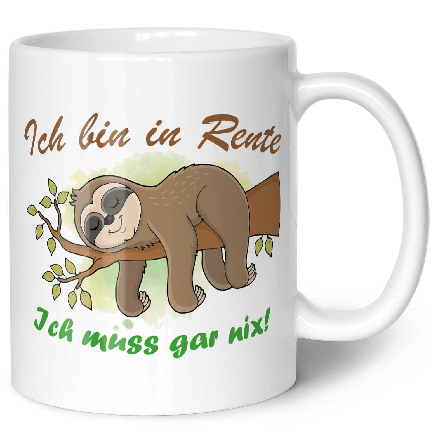 GRAVURZEILE Tasse bedruckt mit dem Motiv - Faultier in Rente, - aus Keramik, - Farbe: Weiß