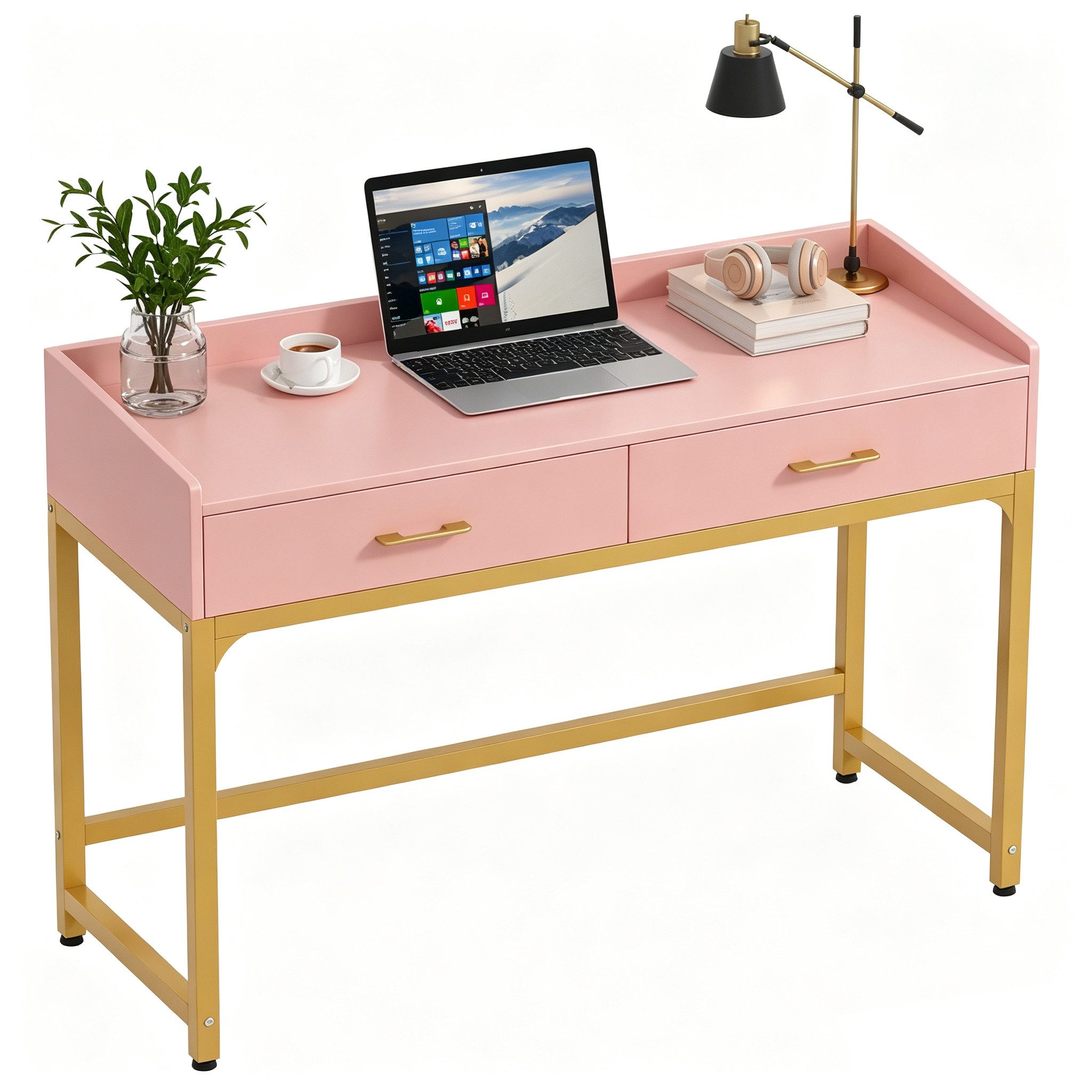 OYRREU Schreibtisch mit Schubladen/Monitorständer/Rückwand, modern, vintage Schminktisch (Set, mit Aufbewahrung), freistehender Schminktisch Boudoir