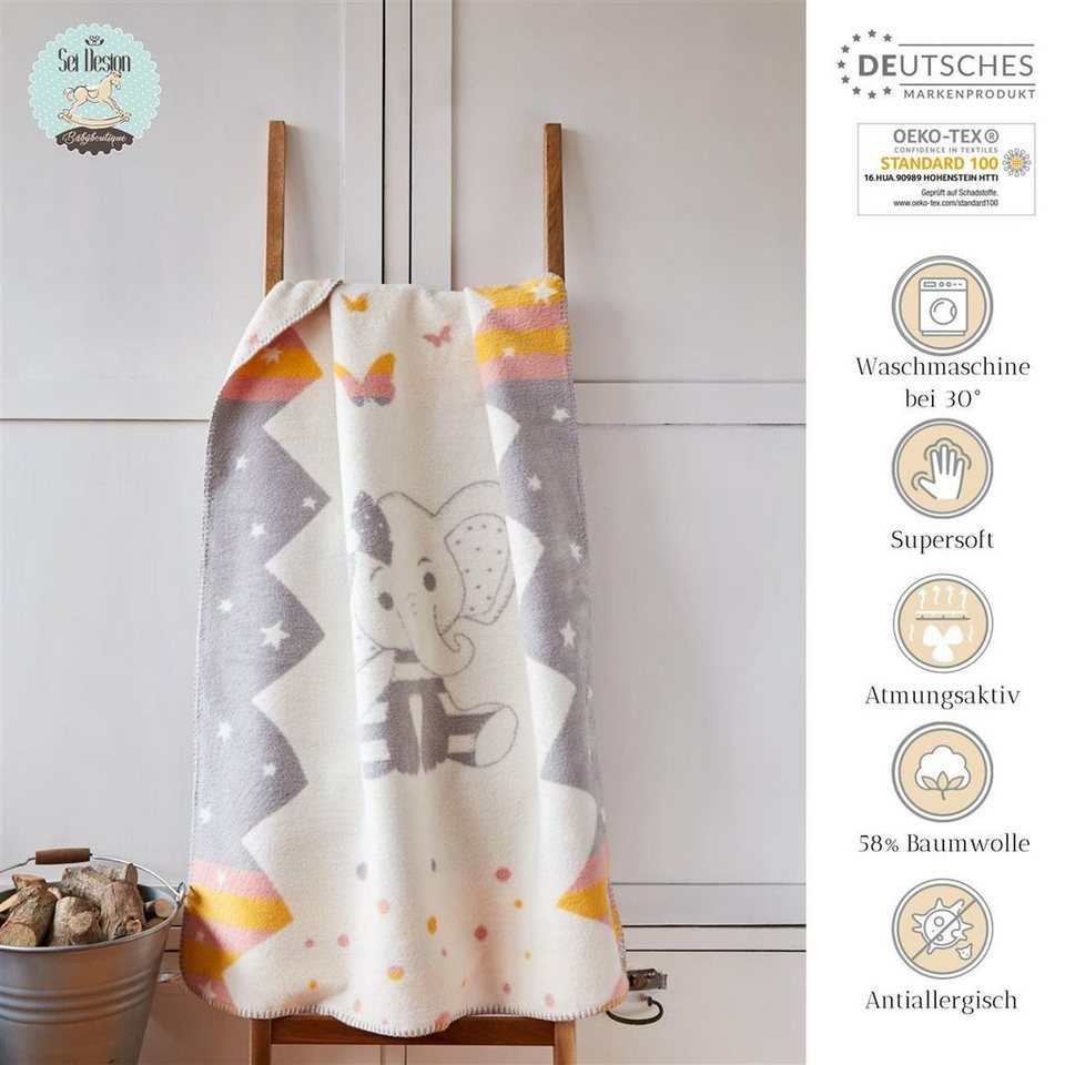 Babydecke 90x120 cm - flauschig weich - Kuscheldecke Elefant, SEI Design