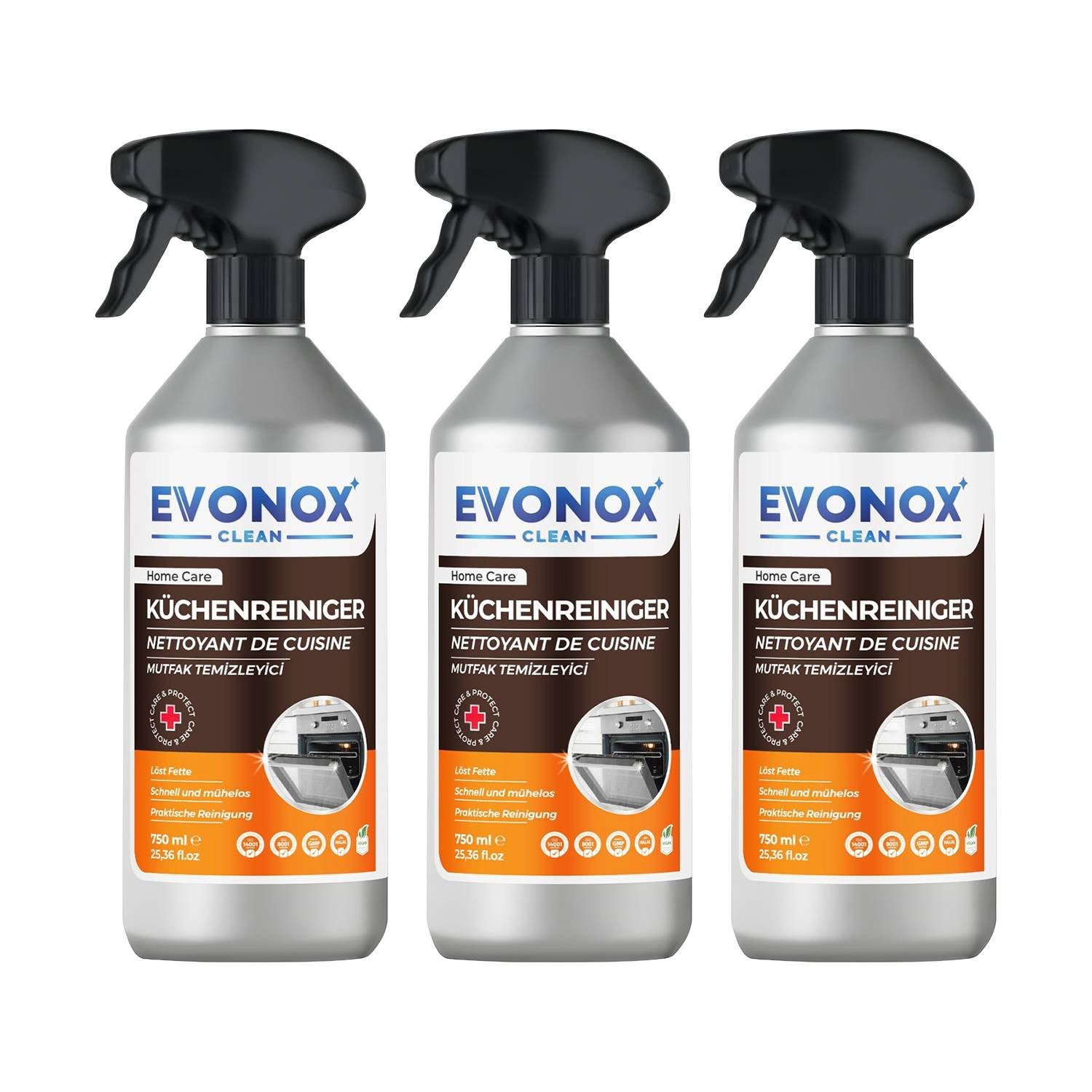 EVONOX ULTRA LEISTUNGSSTARKER KÜCHENREINIGER & FETTLÖSER 750ML SET 1,2,3,5 Küchenreiniger (3-St. Effektive Reinigungskraft gegen Fett und Schmutz)
