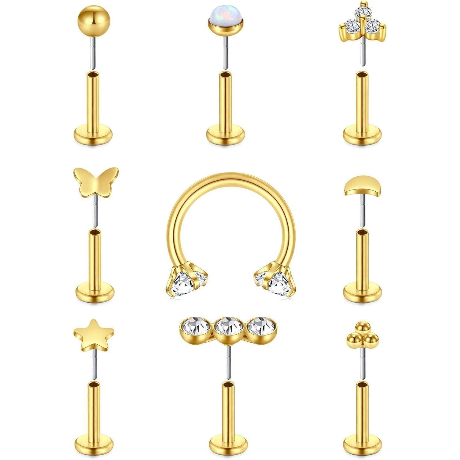 MODRSA Piercing-Set 16G Acryl Lippenpiercing Set 9 Stück Chirurgenstahl Tragus Helix