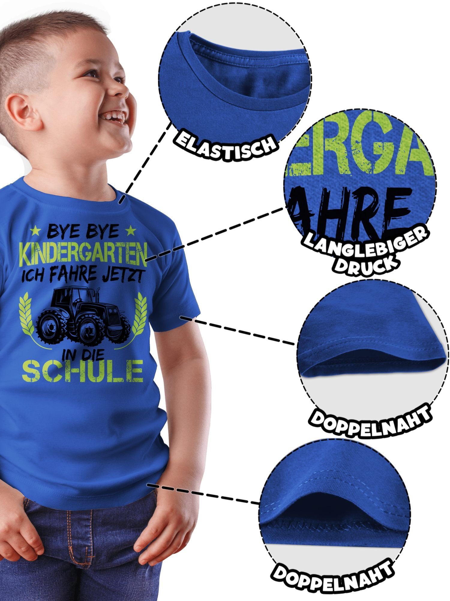 Shirtracer T-Shirt Bye Bye fahre Schwarz Traktor Grü Geschenke jetzt 2 Kindergarten Schulanfang Royalblau in ich die Junge Schule Einschulung