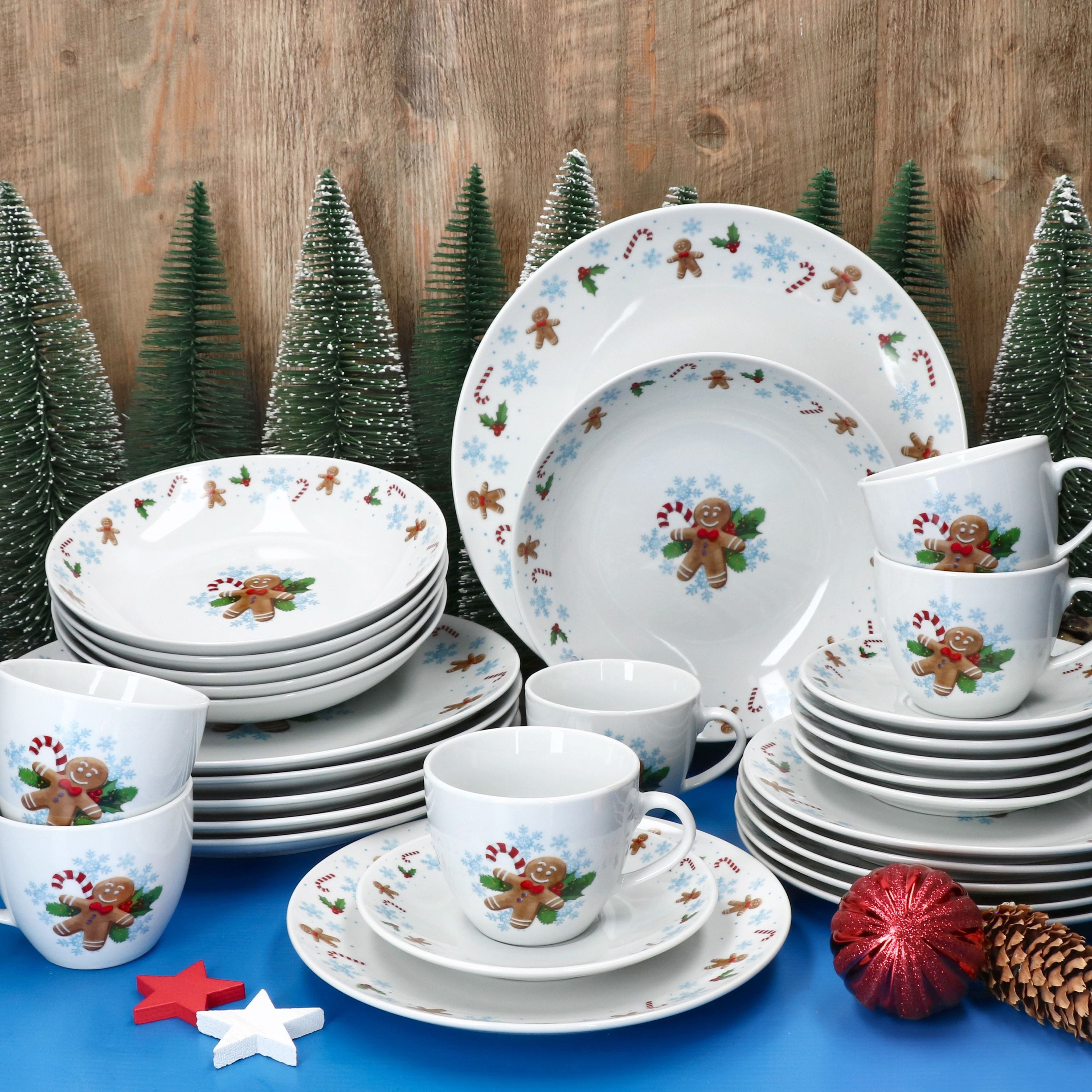 MamboCat Kombiservice 30tlg Kombiservice Candyman Porzellan 6 Personen Teller Weihnachten, Porzellan, Weihnachtsgeschirr, Winter, Weihnachtsset, Geschirr, Advent
