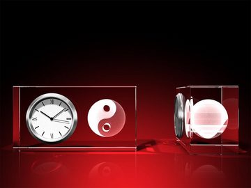 GLASFOTO.COM Tischuhr Yin-Yang 3D-Kugel - Uhr, Glas eckig