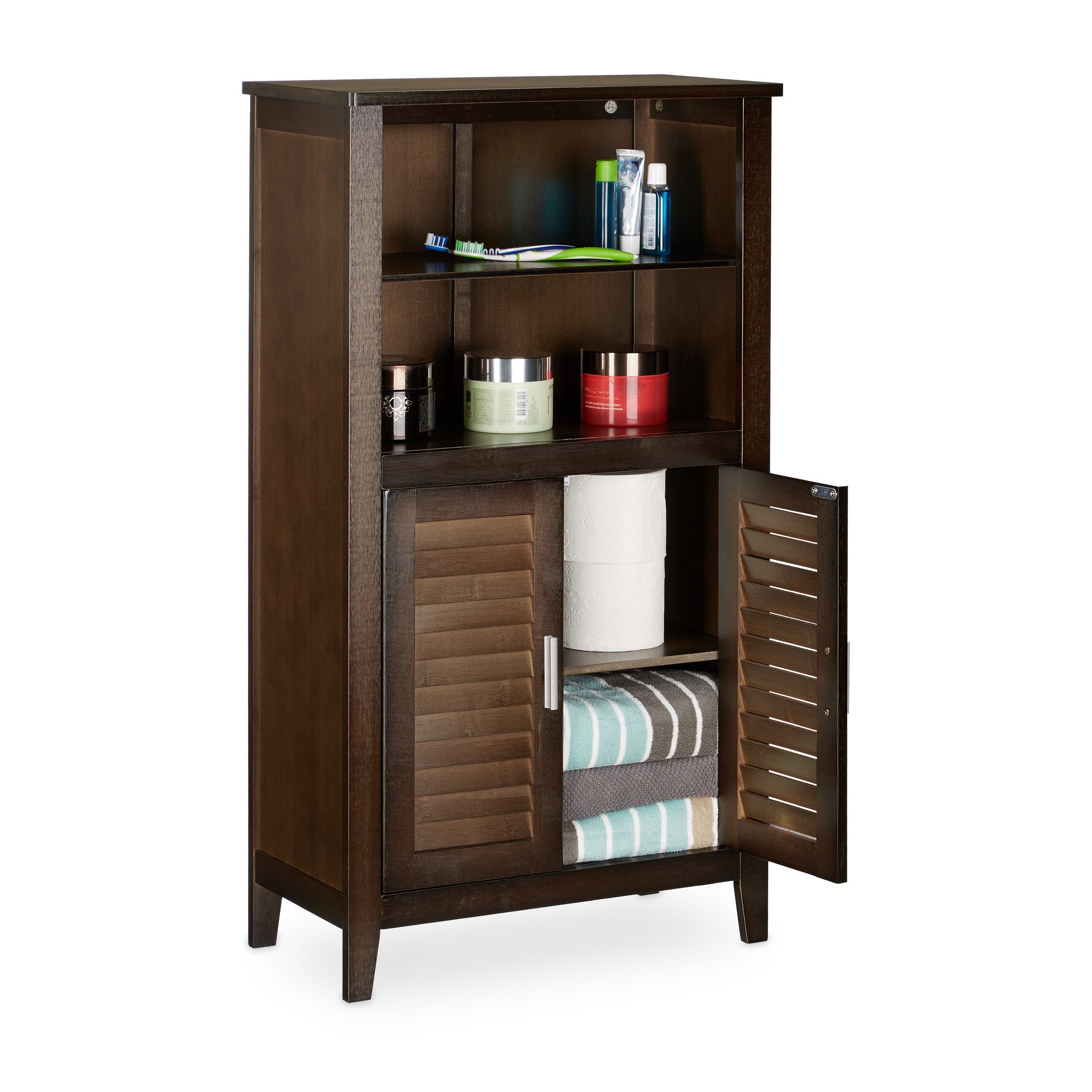relaxdays Badregal Badezimmerschrank dunkelbraun LAMELL günstig online kaufen