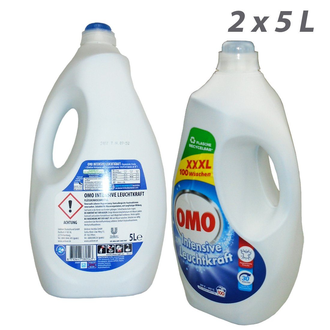Clean 10 (2-St. OMO = Flüssig WL Active 5 Vollwaschmittel Konzentrat 2 L) 5L XXXL 2x = 10L 200 für Unilever x L