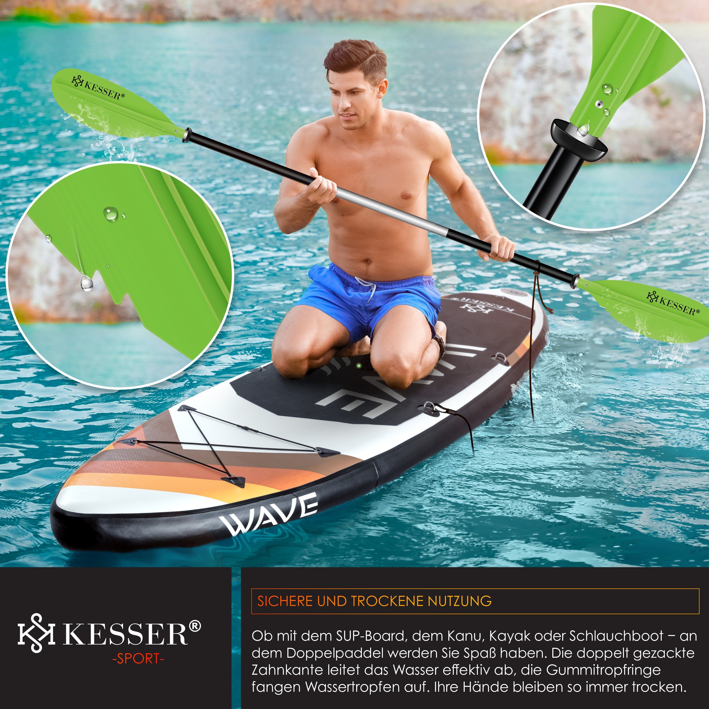 für Stand-Up SUP Kayak SUP-Paddel, Doppelpaddel 4-teilig grün Kanu Paddle KESSER
