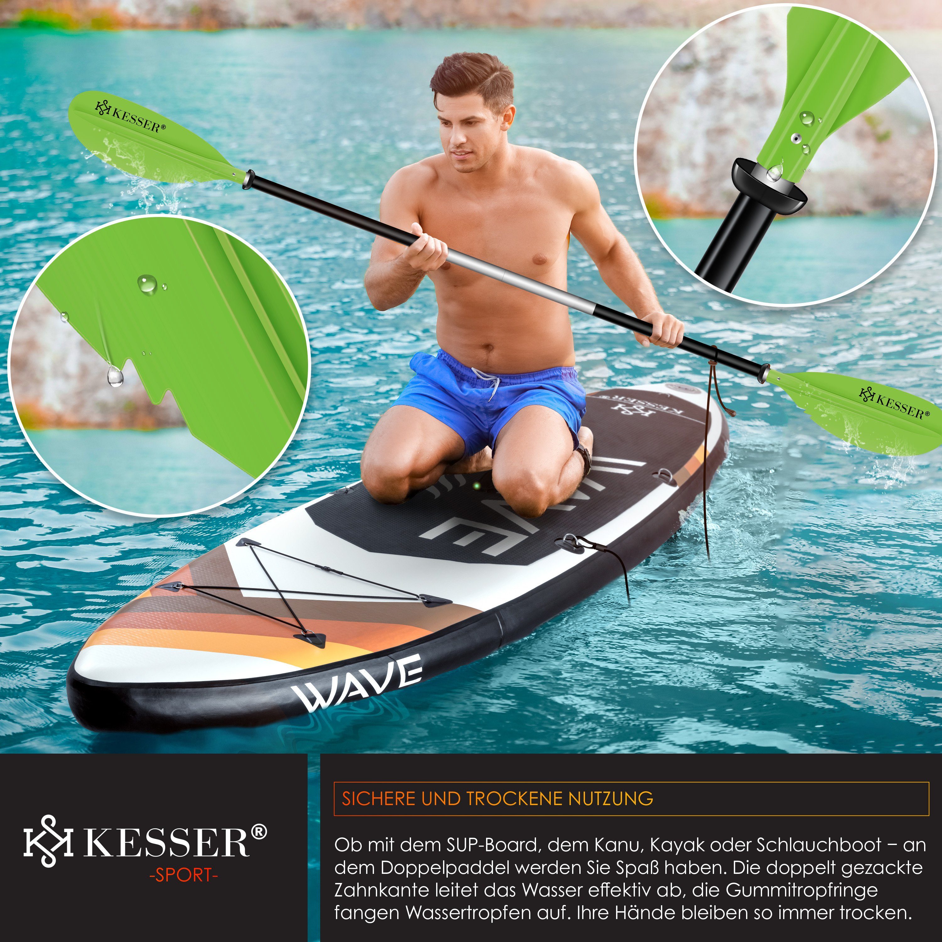 KESSER SUP-Paddel, Paddle Doppelpaddel 4-teilig für Kanu Kayak SUP Stand-Up
