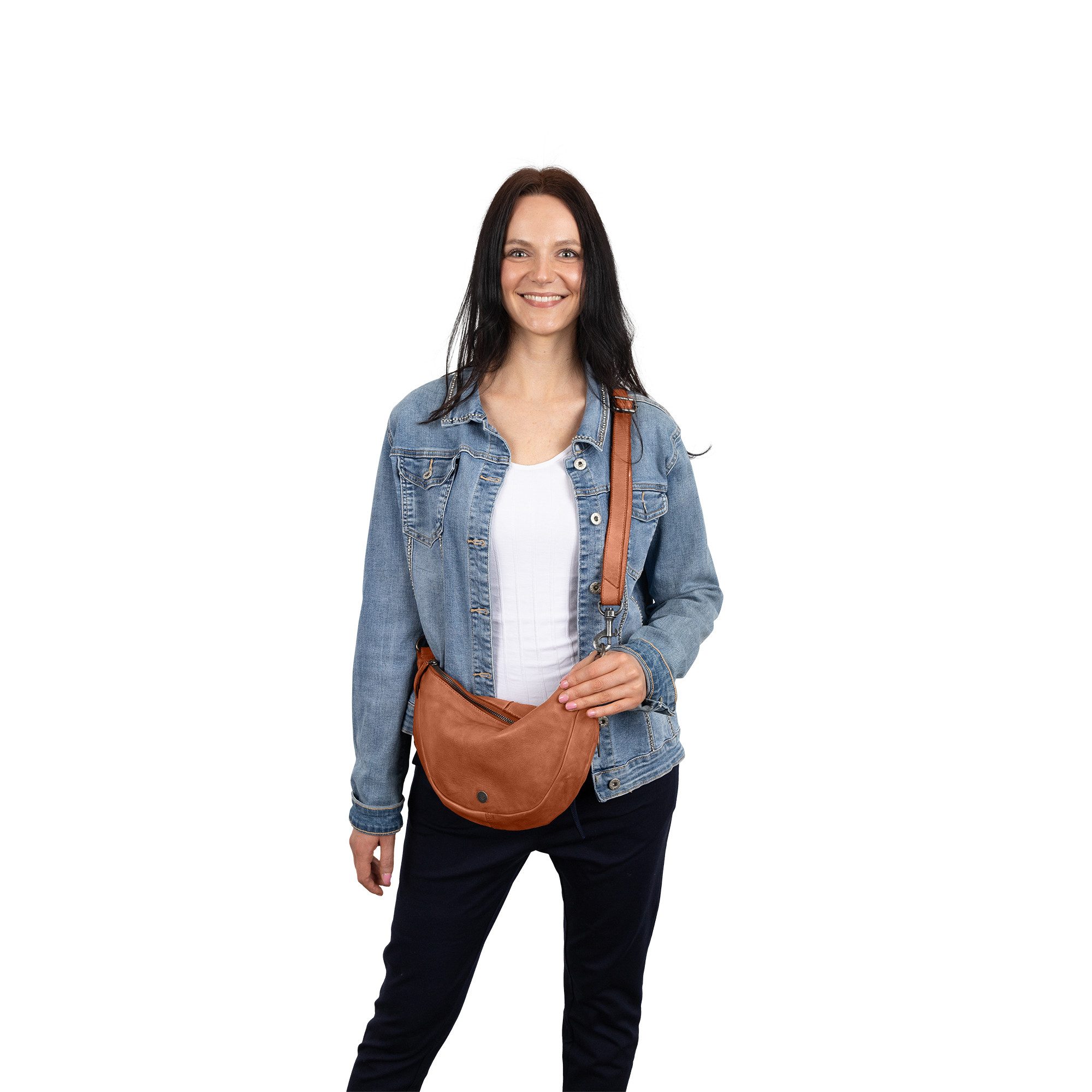 Cas8 Umhängetasche in halbmondform - Moonbag für Damen aus premium Leder