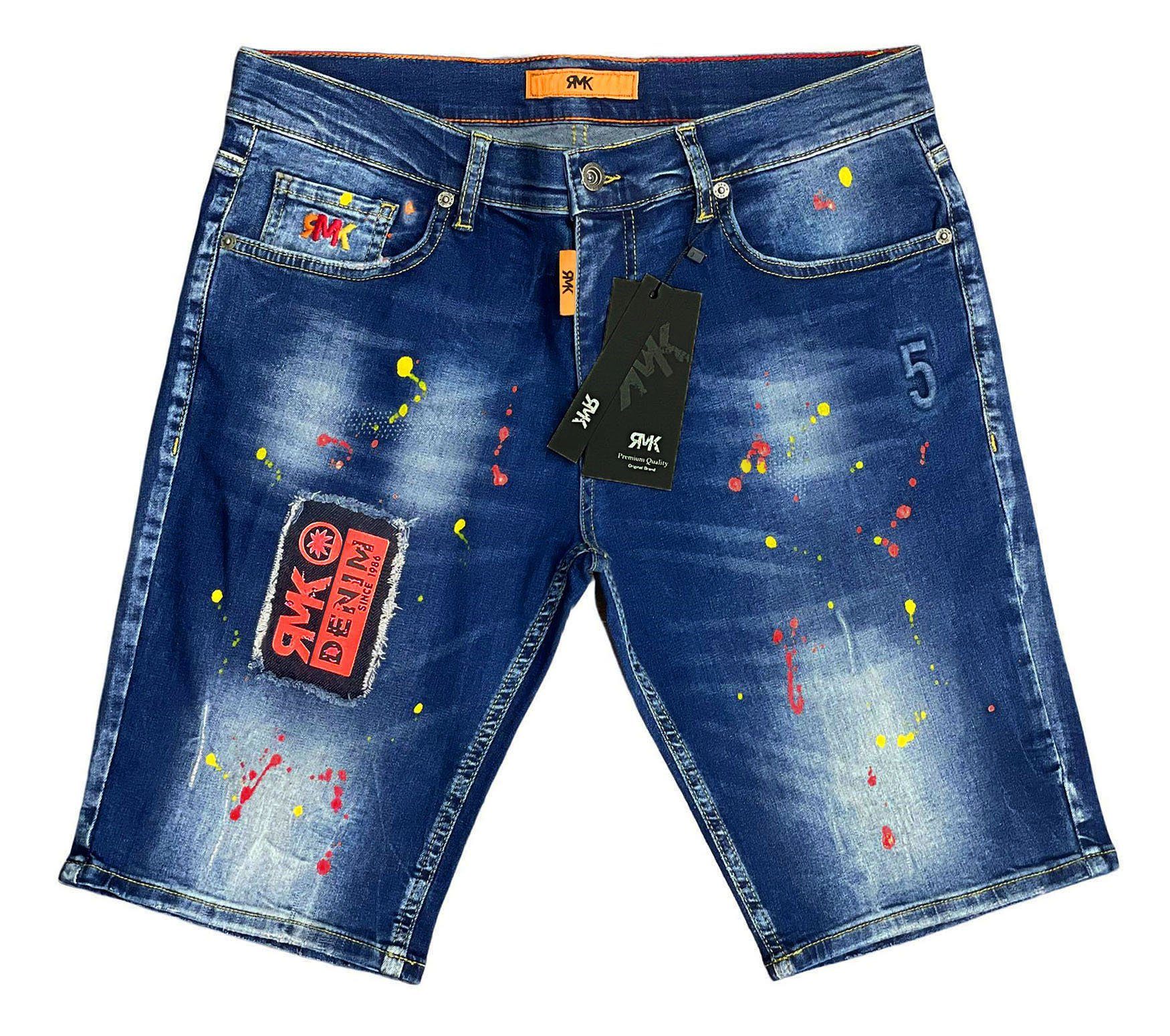 mit Jeans 5 Jeansshorts RMK Blue Pocket Farbspritzern short