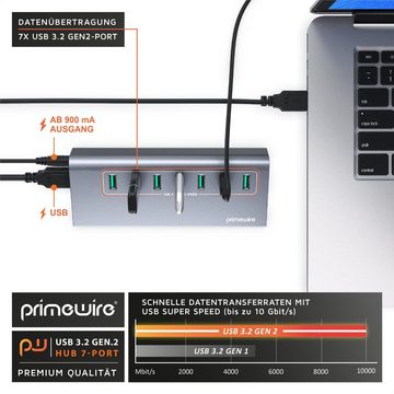 Primewire USB-Adapter, USB 3.2 Gen2 Hub, 7 Port Verteiler aktiv mit Netzteil, 10 Gbit/s
