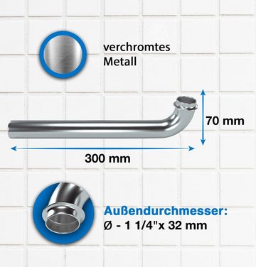 VIOKS Ablaufgarnitur Ablaufbogen 1 1/4 x 32mm 90° 300mm (1-St) verchromt für Waschbeckensiphon