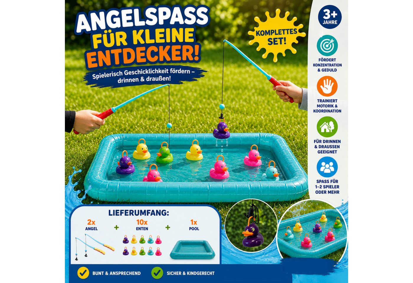 Koopman Badespielzeug Entenangeln Pool + 10 Enten Bunt (1-tlg), 2 Angeln, Kindergeburtstag, 10 Enten, Kinderspielzeug