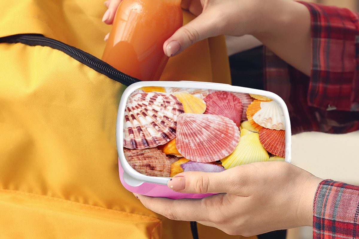 Muscheln Rot Kinder, Gelb Strand (2-tlg), Brotdose - Sommer, - Kunststoff, - Erwachsene, MuchoWow - Mädchen, Lunchbox rosa Kunststoff Snackbox, Brotbox für