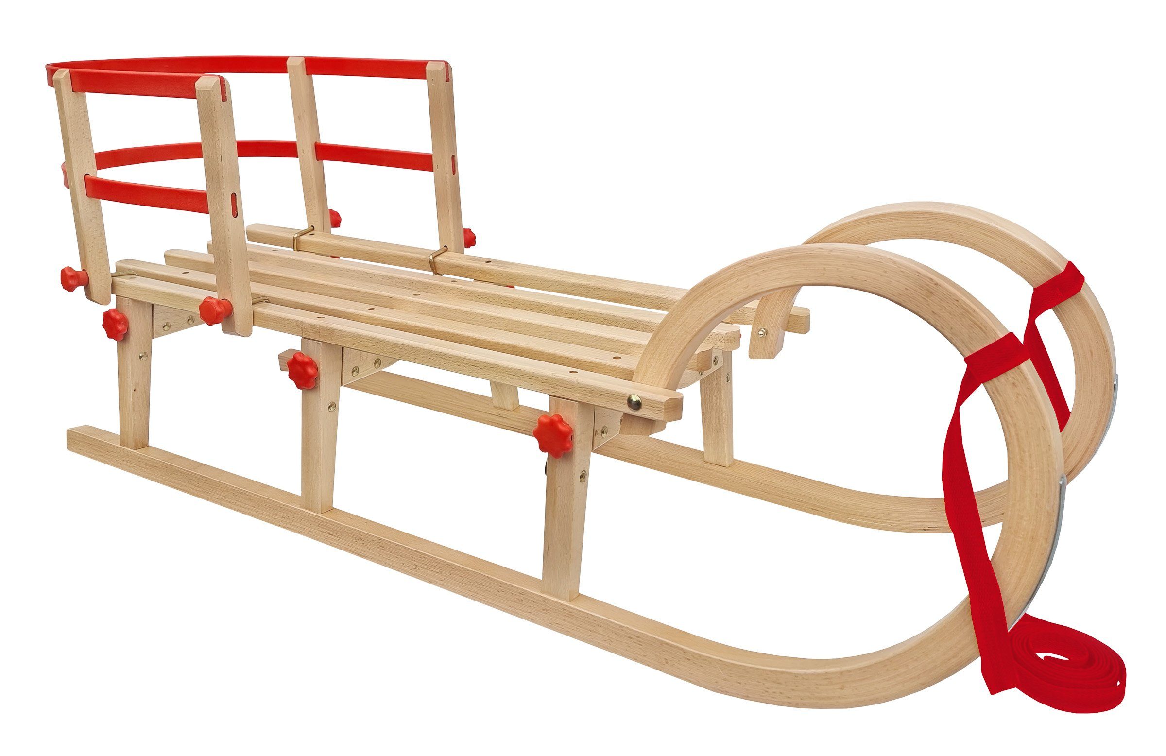 ERST-HOLZ Schlitten Rodelschlitten Rodel Schlitten aus Holz 110 (mit Lehne), V-21-110 - mittlerer Schlitten 110 cm- mit wählbarem Zubehör