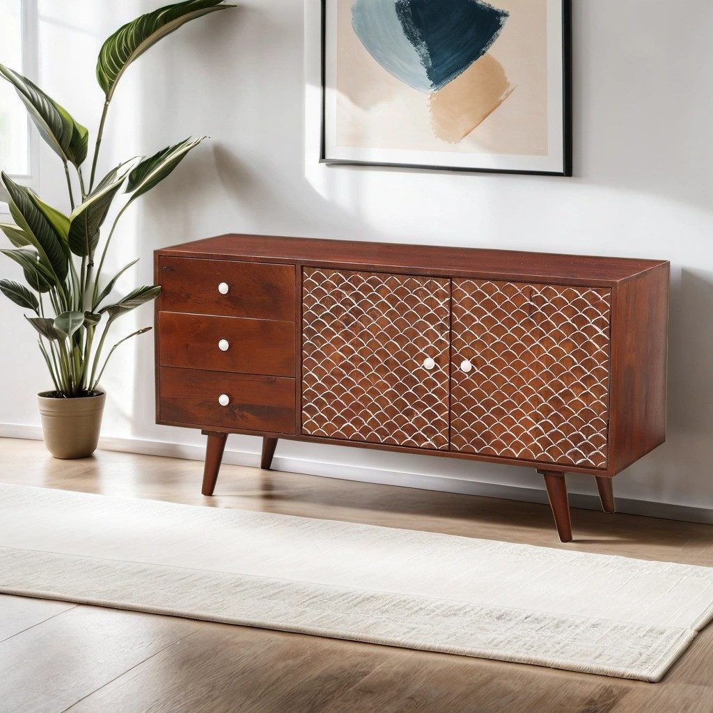 Marrakesch Orient & Mediterran Interior Lowboard Vintage TV Schrank Board Bank Lowboard Mathis Braun 145cm (1 St), Handarbeit