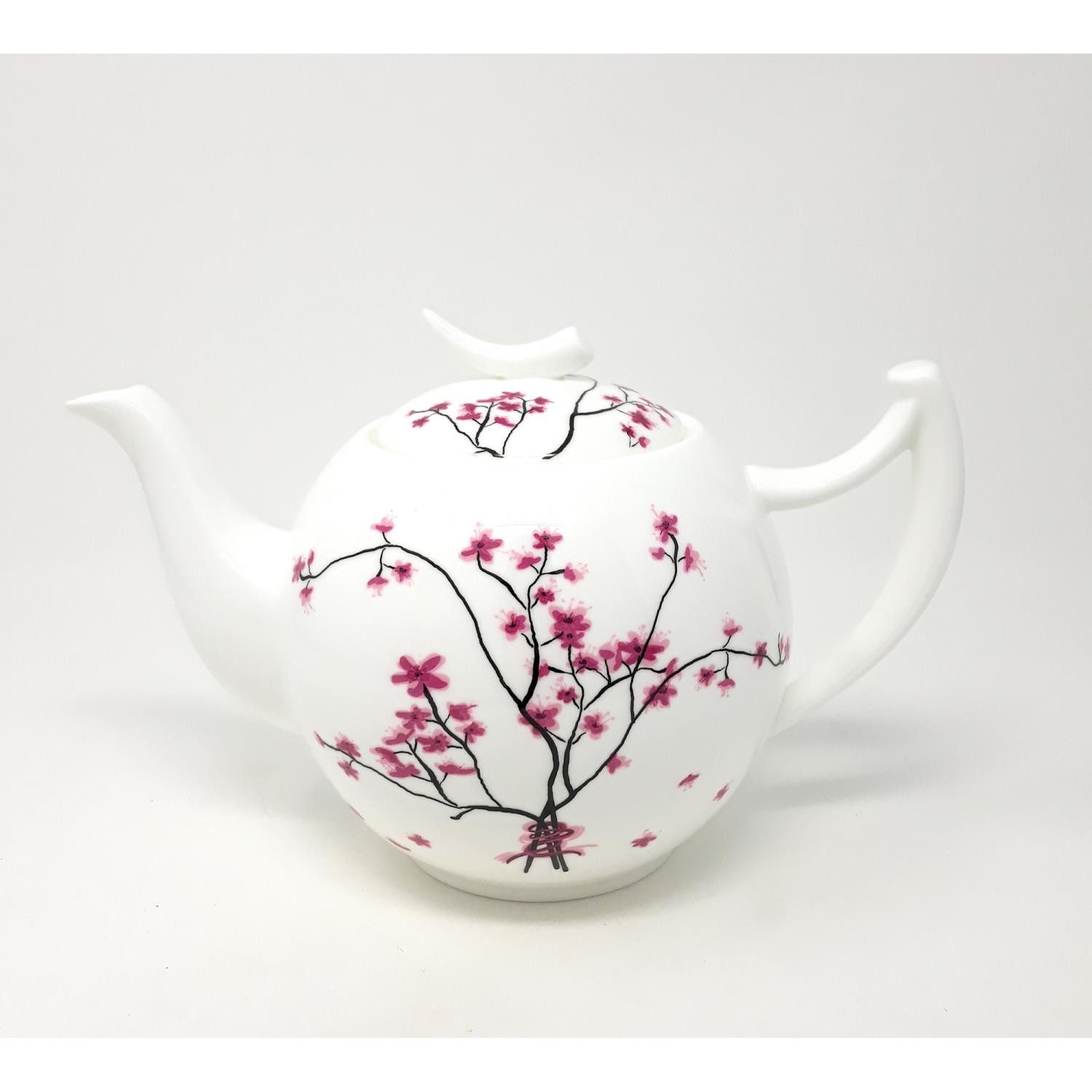 TeaLogic Teekanne Cherry Blossom, 1500 l, Spülmaschinengeeignet, Weiß, Motiv: Kirschblüten