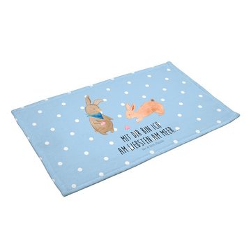 Mr. & Mrs. Panda Handtuch Hasen Muschel - Blau Pastell - Geschenk, Kinder Handtuch, Oma, Ferien, (1-St), Allseitig umsäumt