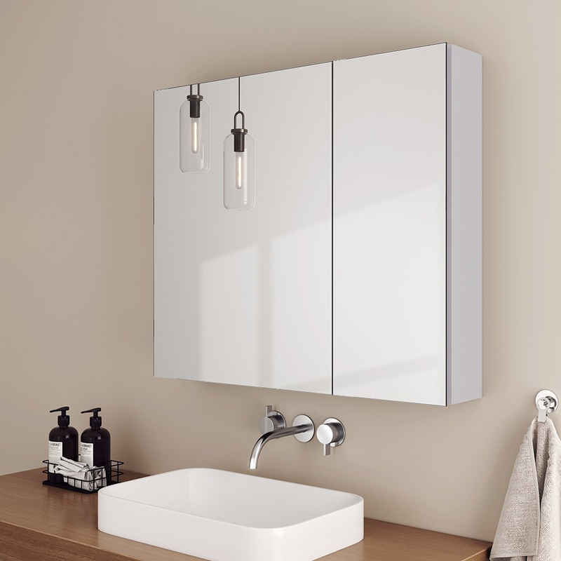 EMKE Spiegelschrank EMKE Badezimmerspiegelschrank Badspiegelschrank Verstellbare Trennwand zweitüriger spiegelschrank mit doppelseitigem(MC7)