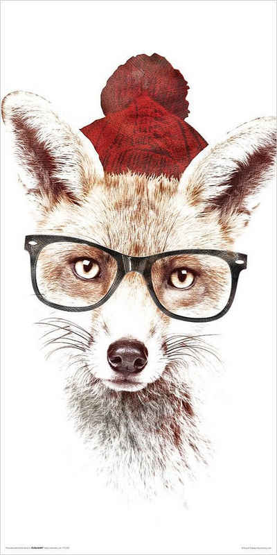 Close Up Poster Hipster Fox Kunstdruck Robert Farkas 30,5 x 61 cm