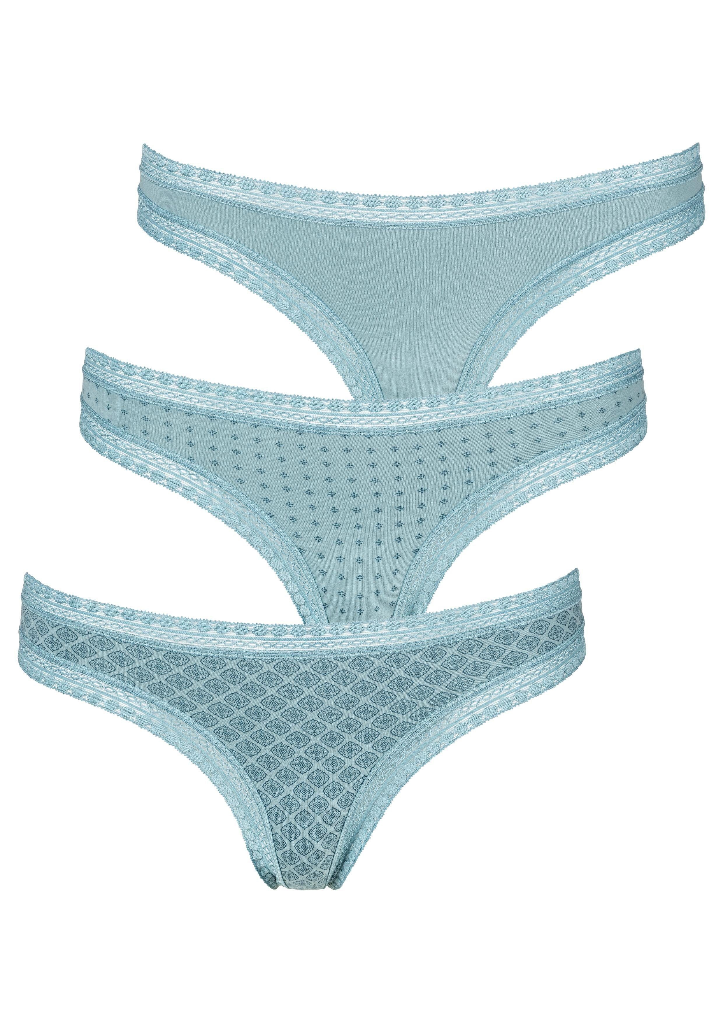 LASCANA String (3er-Pack) aus elastischer Baumwolle mit weicher Spitze
