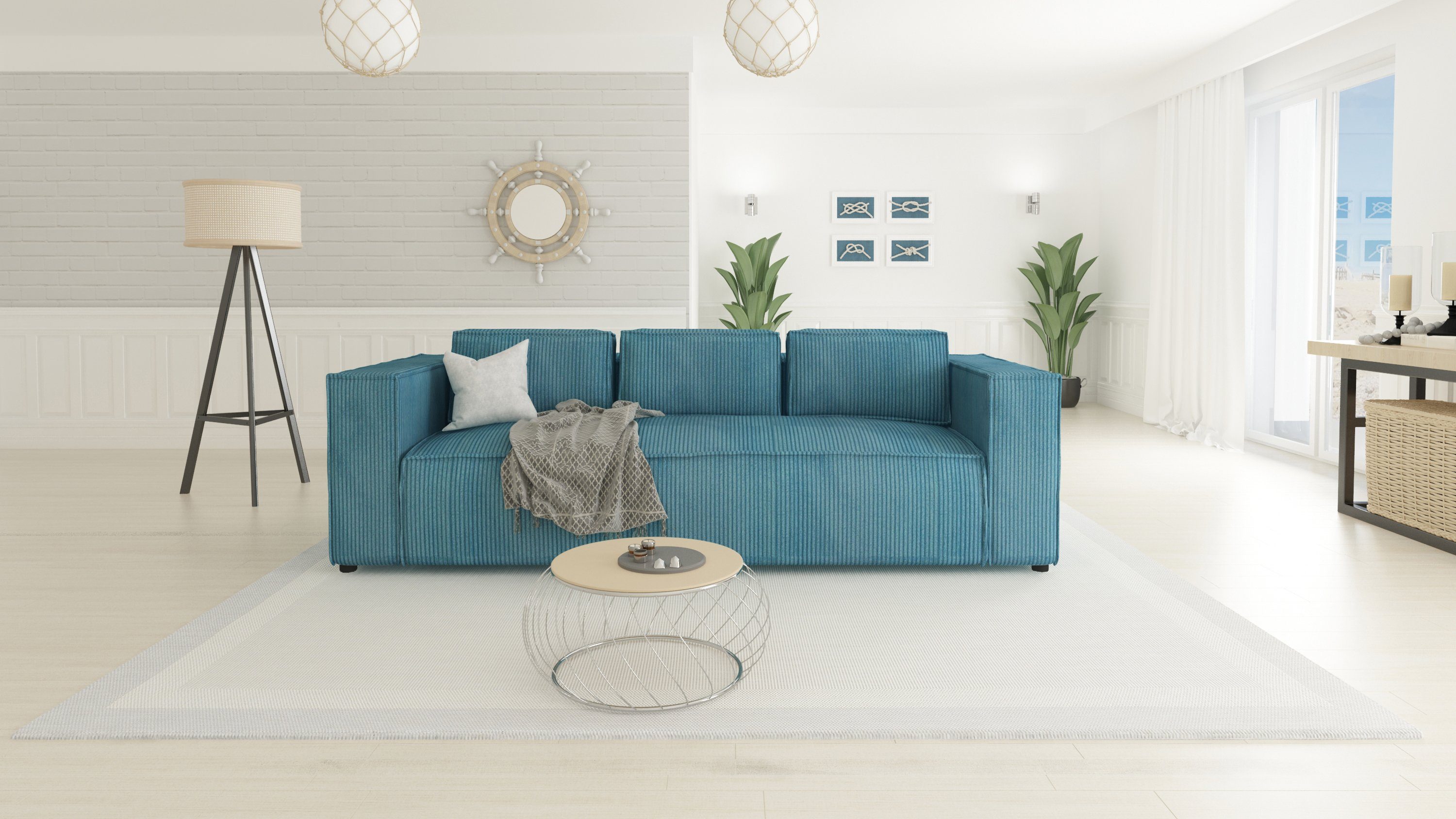 S-Style Möbel 3-Sitzer Sofa Renne aus Cord mit weichem Sitz, 1 Teile, mit Wellenfederung